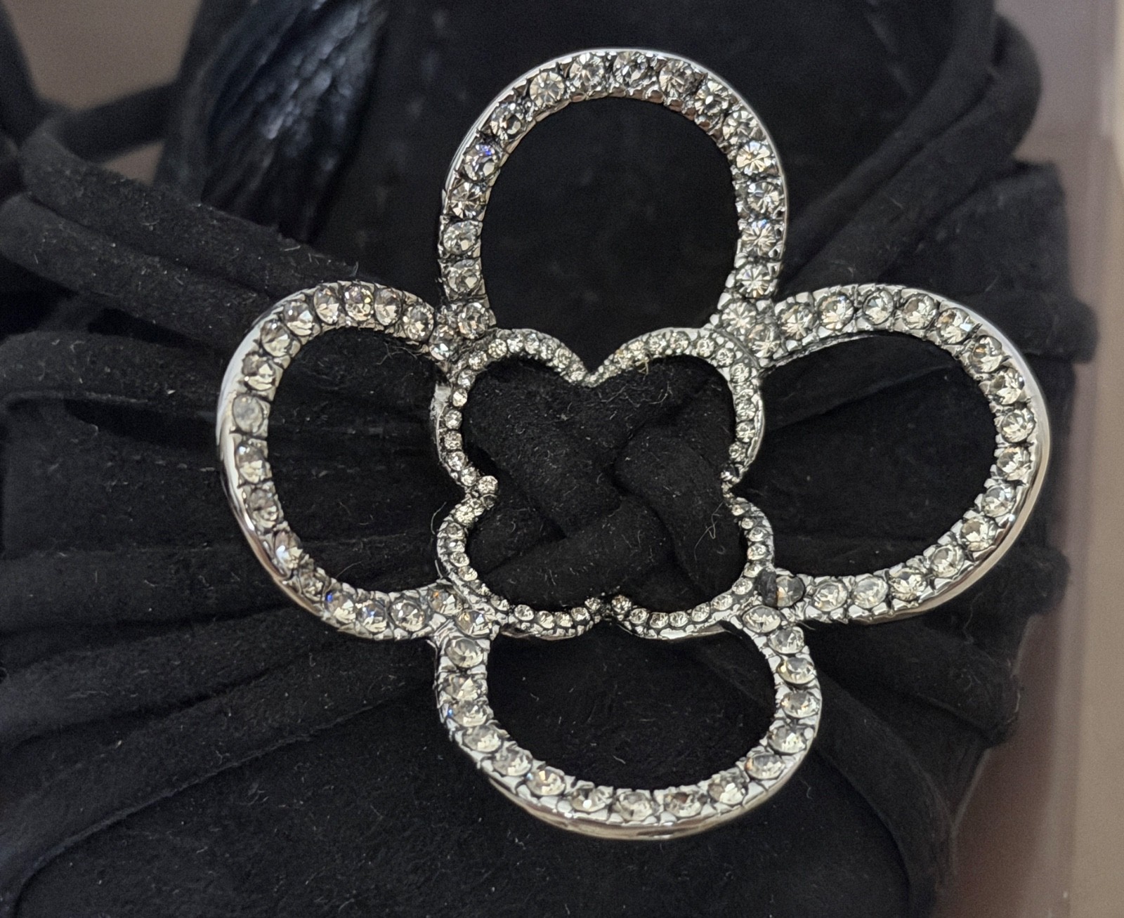 Louis Vuitton Monogram Flower Logo Crystal Black Suede Slingback Pumps 36 $1695