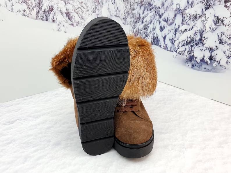 Real fox brown suede demi ankle platform boots for women