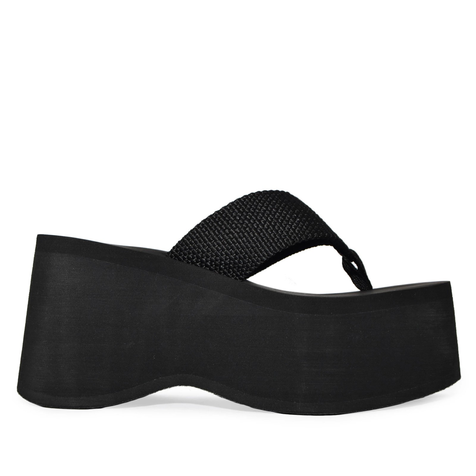 New Black Thong Open Toe Wedge Flip Flop Slide Sandals Chunky Platform High Heel