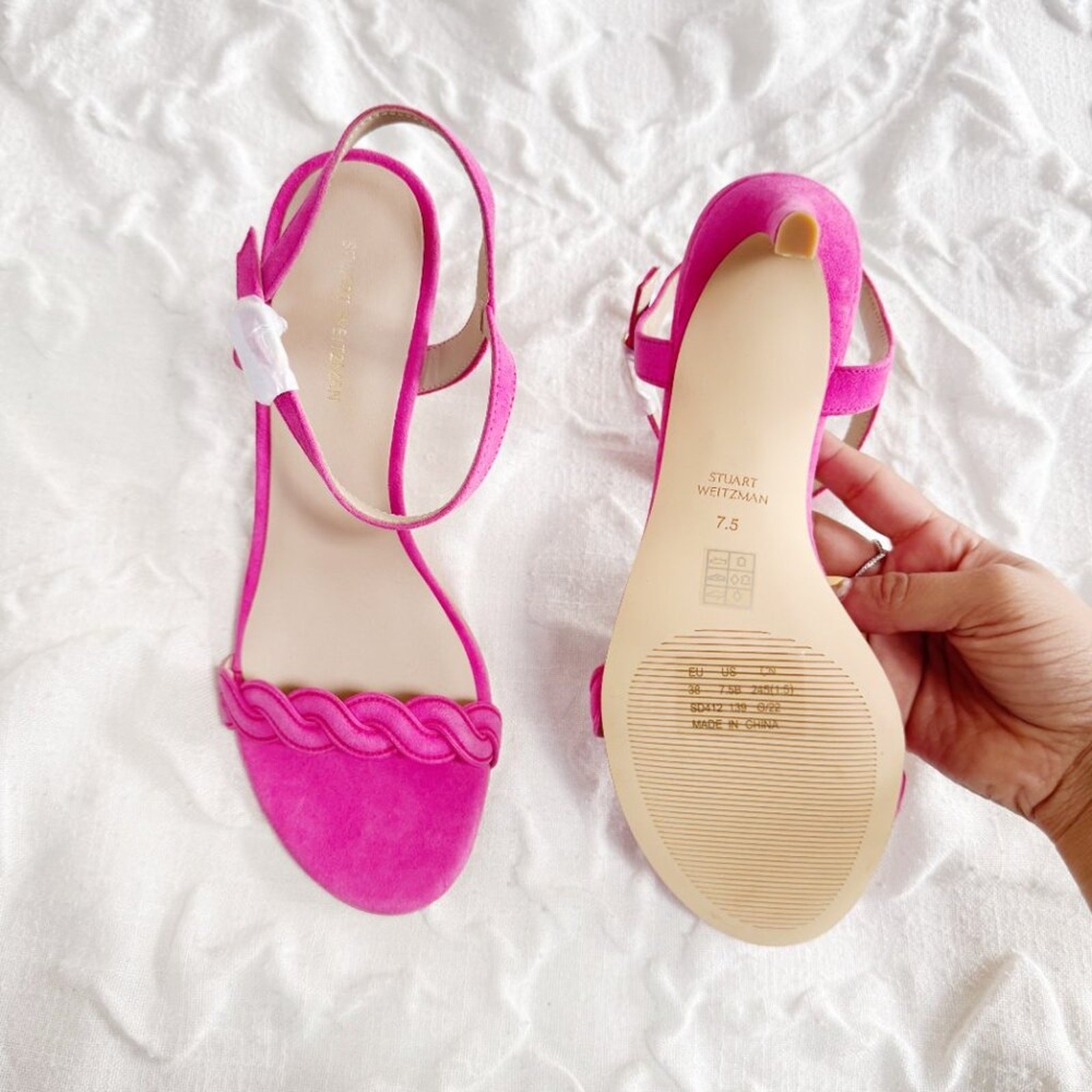 Stuart Weitzman Dancer Twistie 100 Suede Sandal In Pink Size 7.5