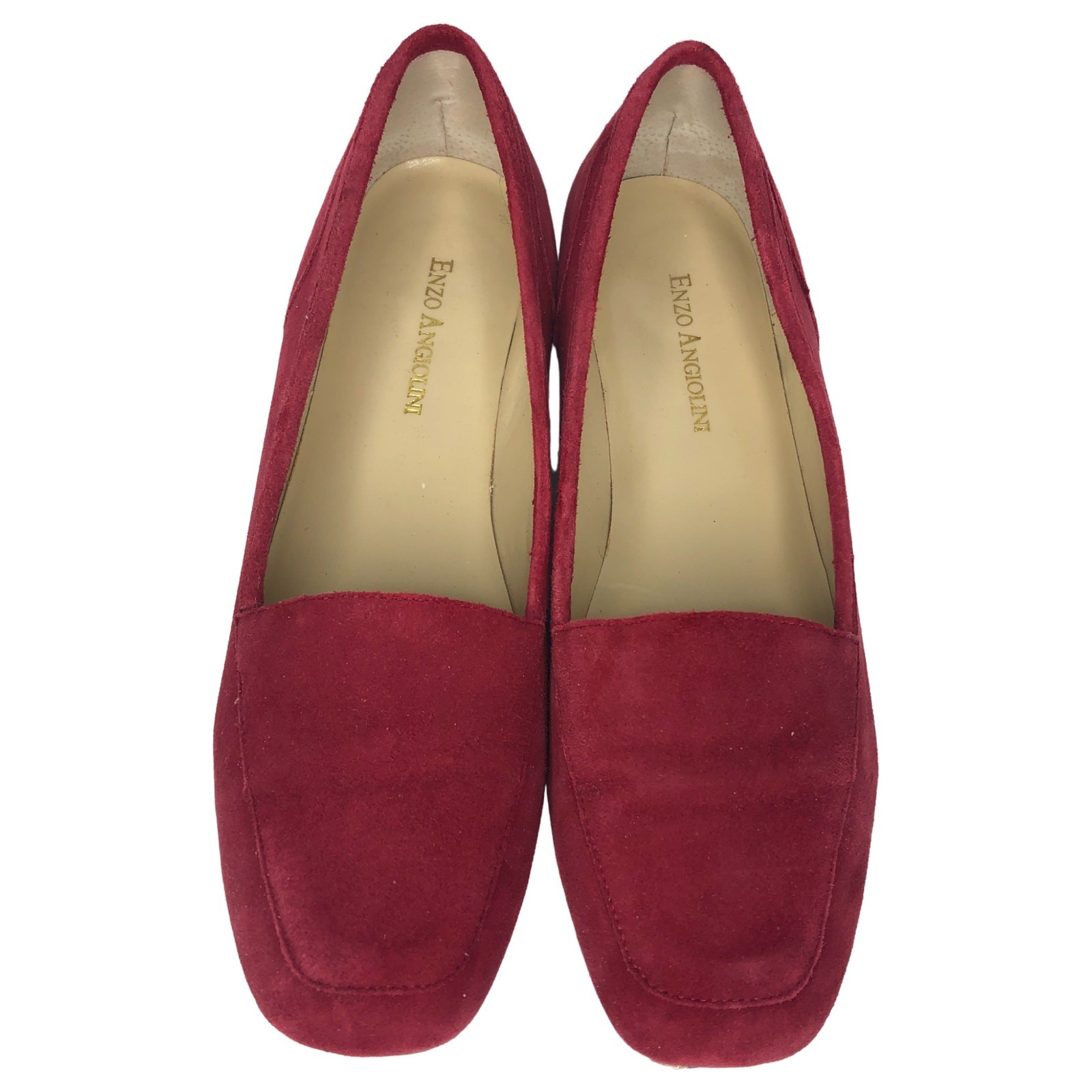 Enzo Angiolini Womens Red Suede Slip On Square Toe Loafers Flat Shoes Size 7.5 M