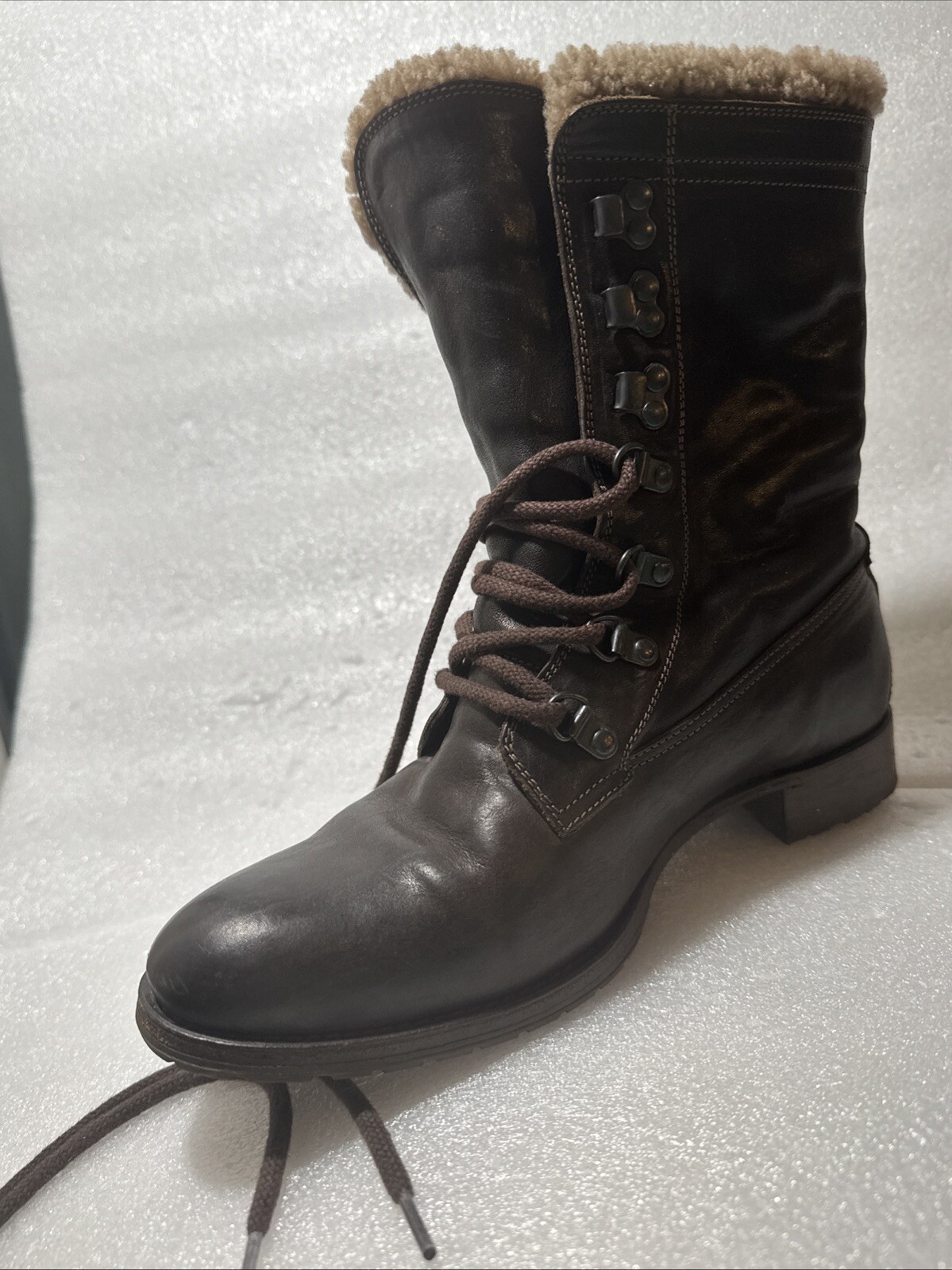 NDC N.D.C WHITESTAR R’ CUSNA BOOTIE BROWN LEATHER COMBAT BOOTS EU 38 US 8 Sherpa