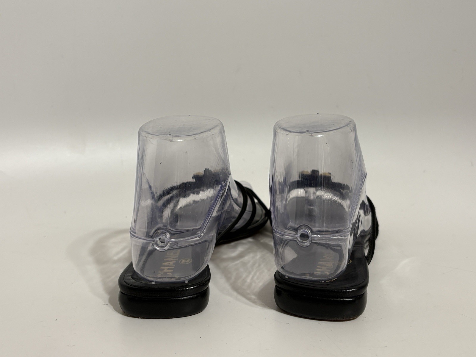 Vtg Chanel Black Leather CC Logo Crystal Embellished Sandals 36