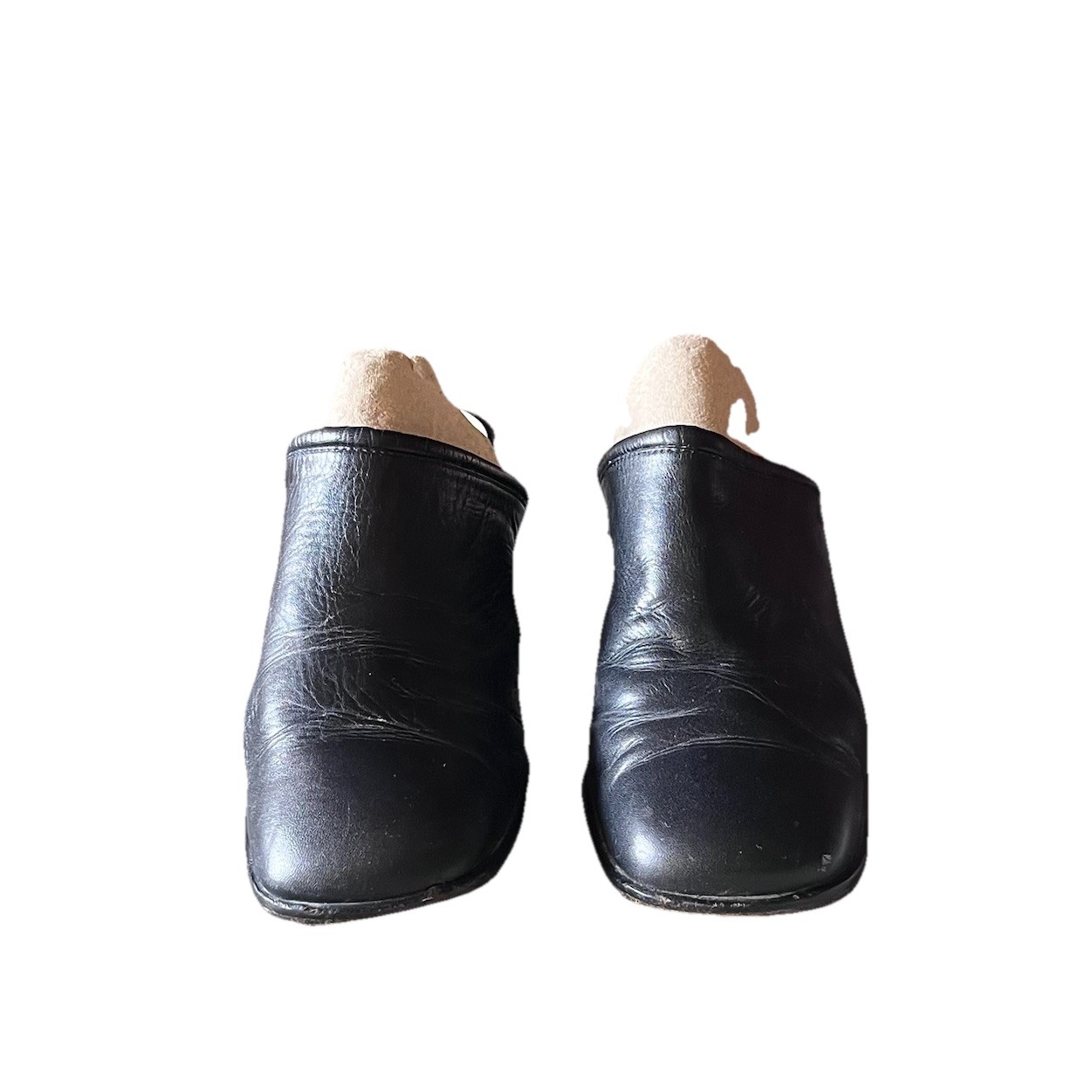 Vintage Y2K Black Leather Mules EU 39 – Goth Grunge Biker Witchy Retro