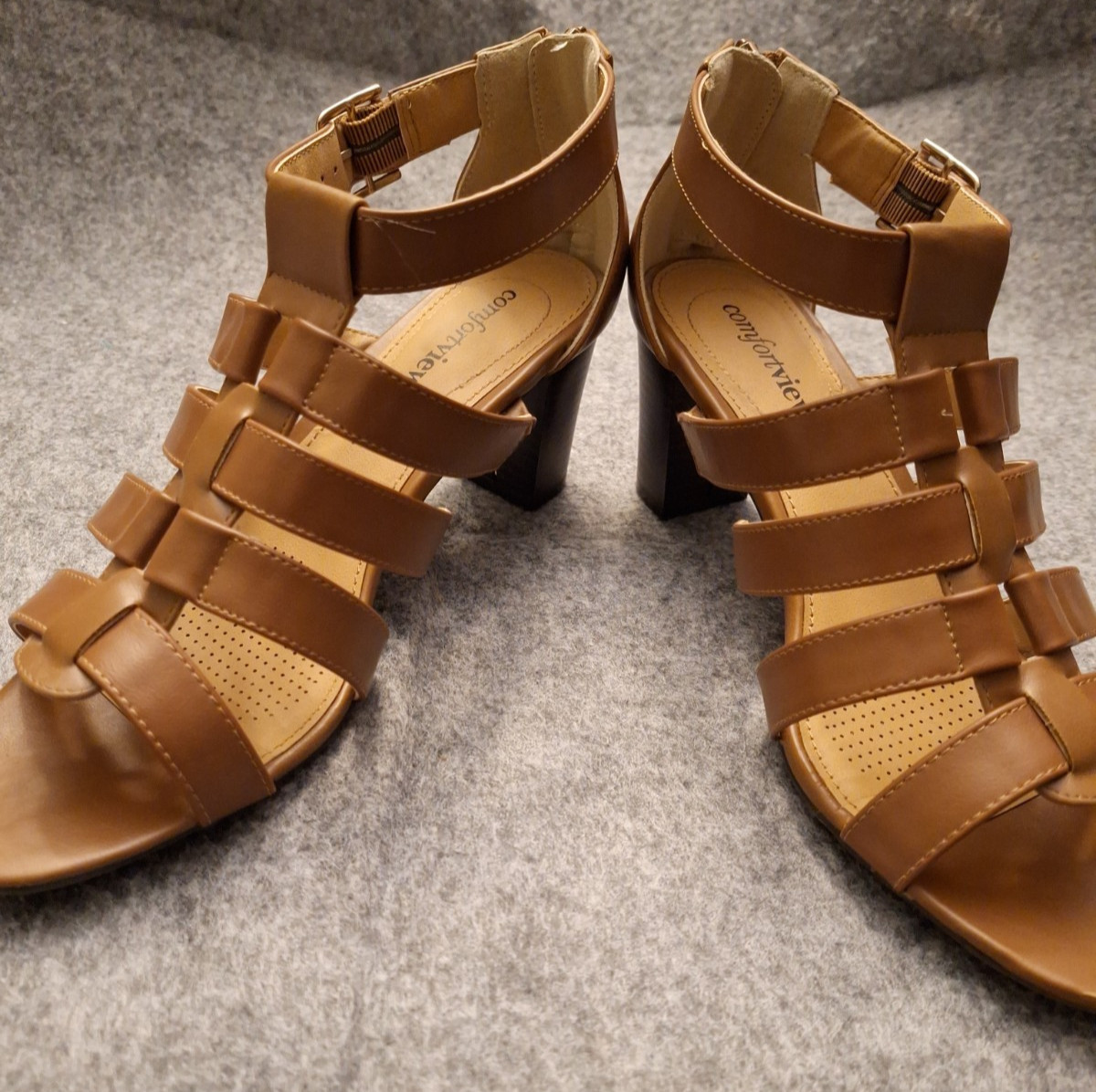 Comfortview Talia Cognac Gladiator Heeled Sandals 7.5 M Back Zip Style 16‑0895‑9