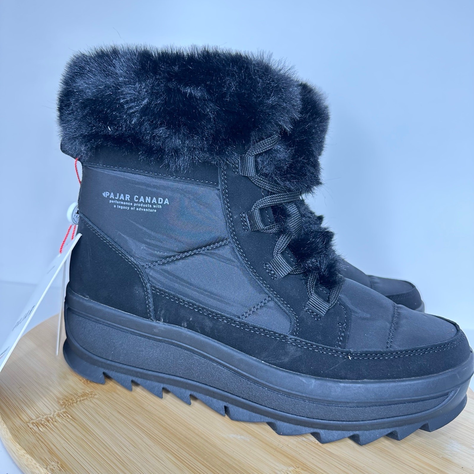 Pajar Canada Torey Black Faux Fur Trim Snow Boots Womens Size 8.5 NEW