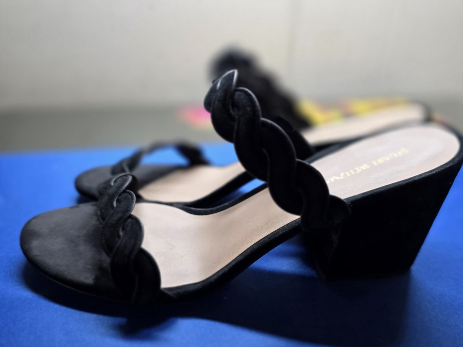 Stuart Weitzman Twistie Block 75 Suede Sandal 3 in Black Slide Size 8 Chunky