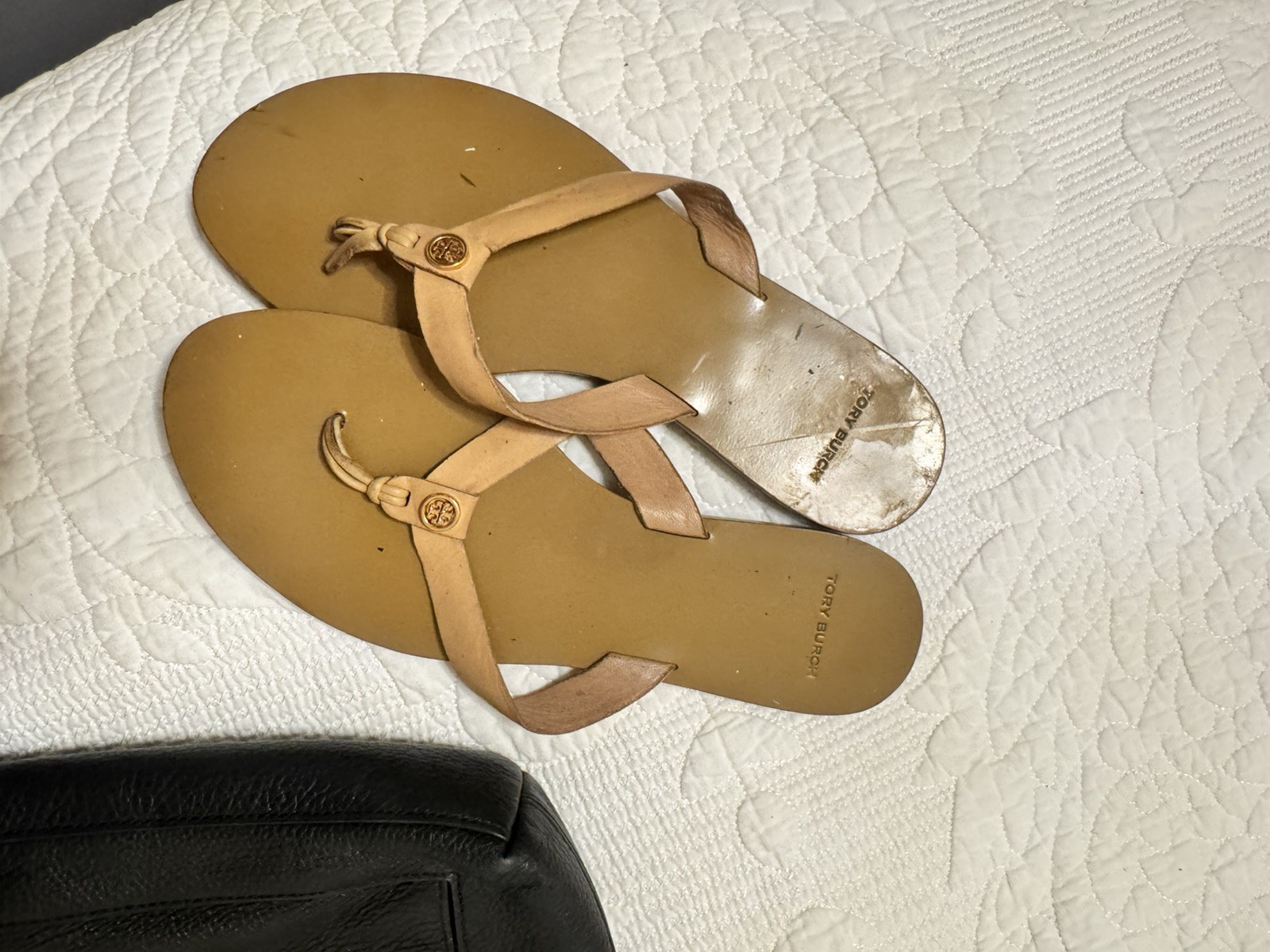 Tory Burch Calf Leather Manon Thong Sandals Natural Vachetta Size 8M