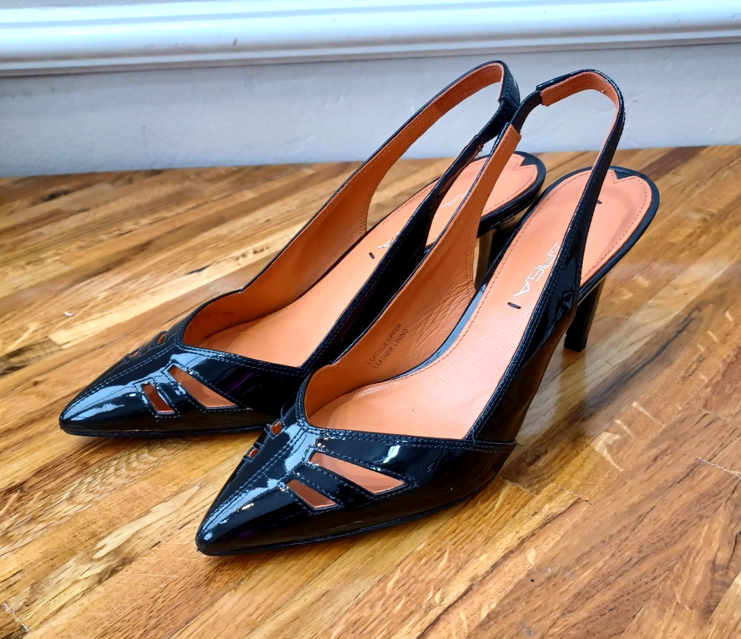 Via Spiga Gable Women’s Size 6M Black Patent Slingback Pointed Toe Stiletto Heel