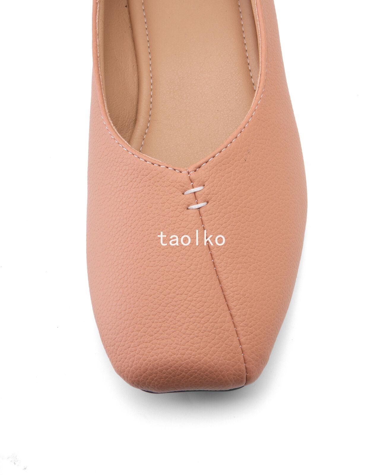 Womens Slip On Flat Square Toe Soft Faux Leather Comfort Pumps Shoes Oversize
