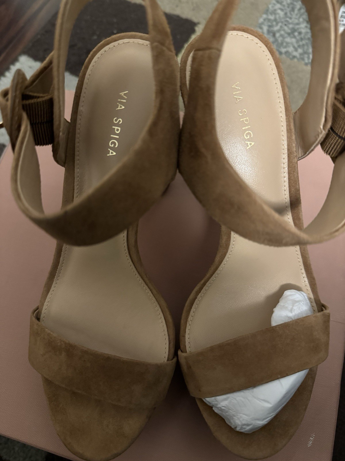 VIA SPIGA Brown Suede Platform Ankle Strap Buckle Open Toe Heels 5.5
