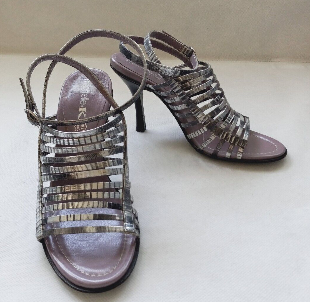 Michelle.K Women’s size US 7/37 Silve Leather Ankle Strap High Heel
