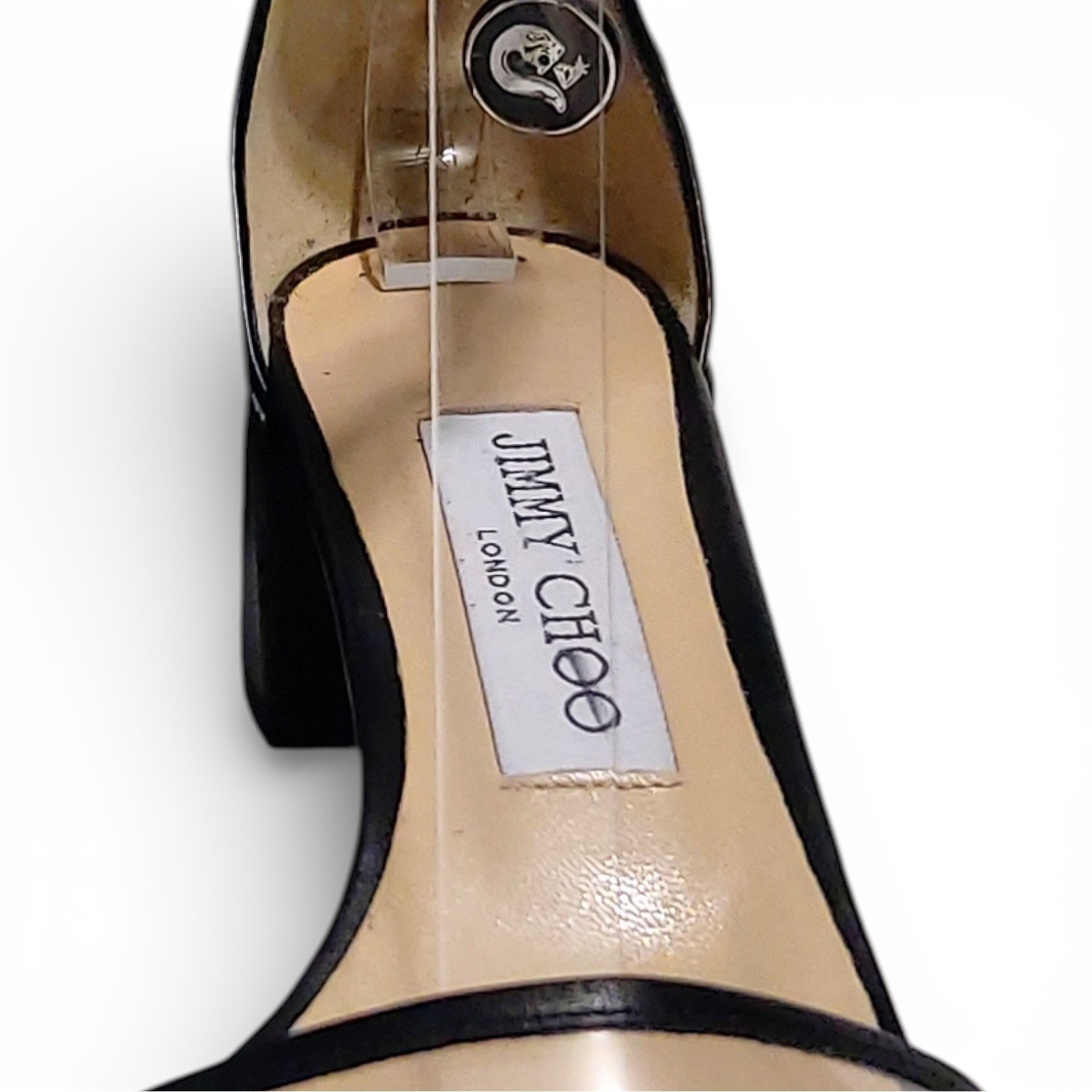 Jimmy Choo Jaimie 40 Black Leather Transparent Strap 36.5 EU 6.5 US Sandals