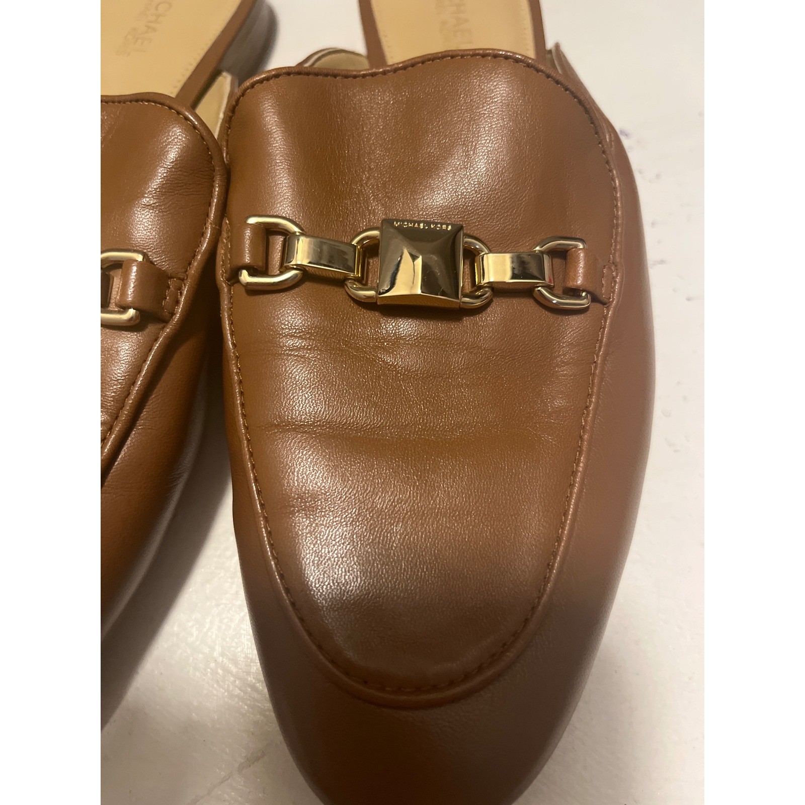 Michael Kors Women Brown Leather Logo Hardware Mule Loafer Flats Size 7M