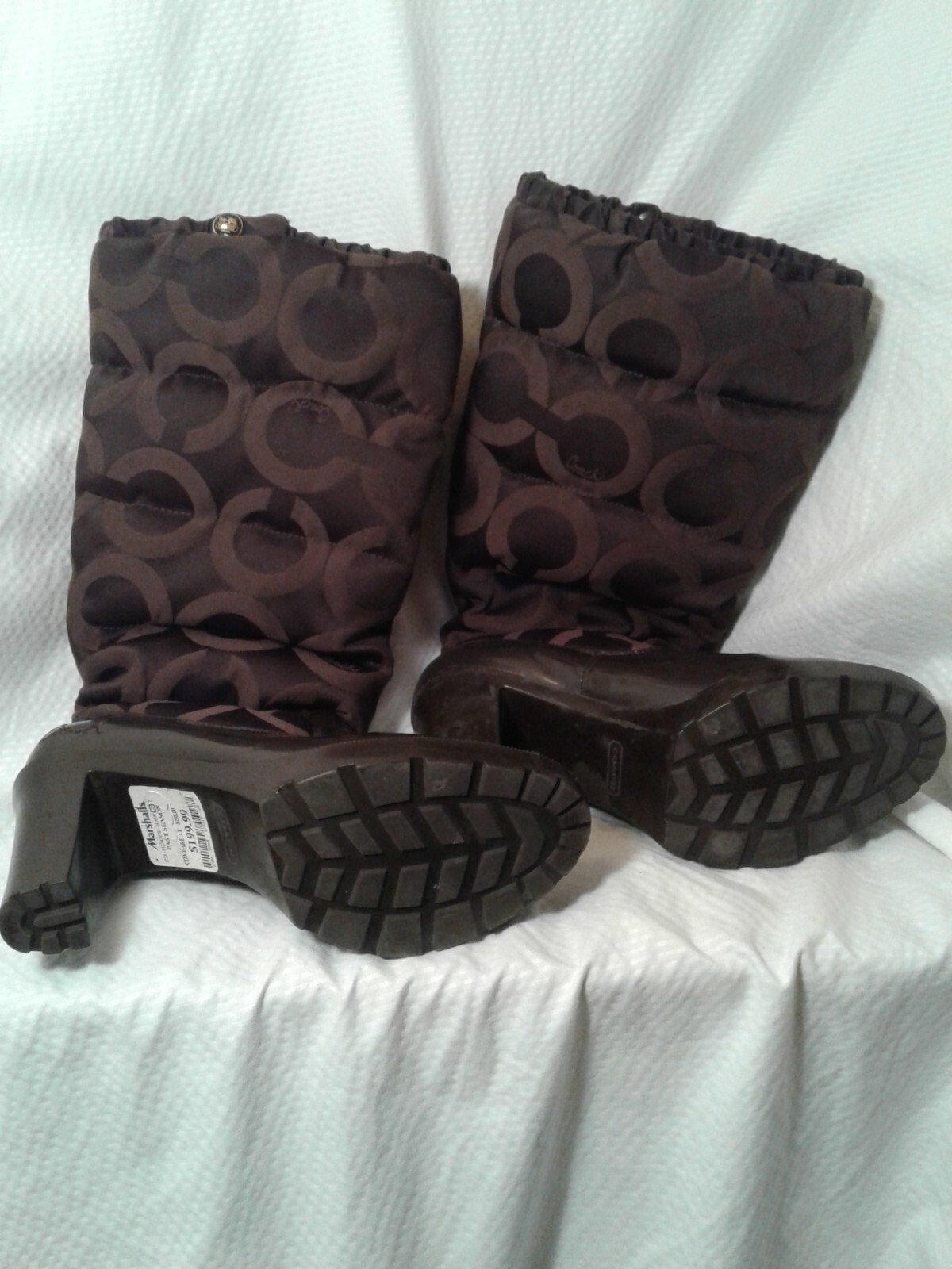 Coach brown quilted Waterproof womans med/high Boots Sz 8.5B winter fall spring