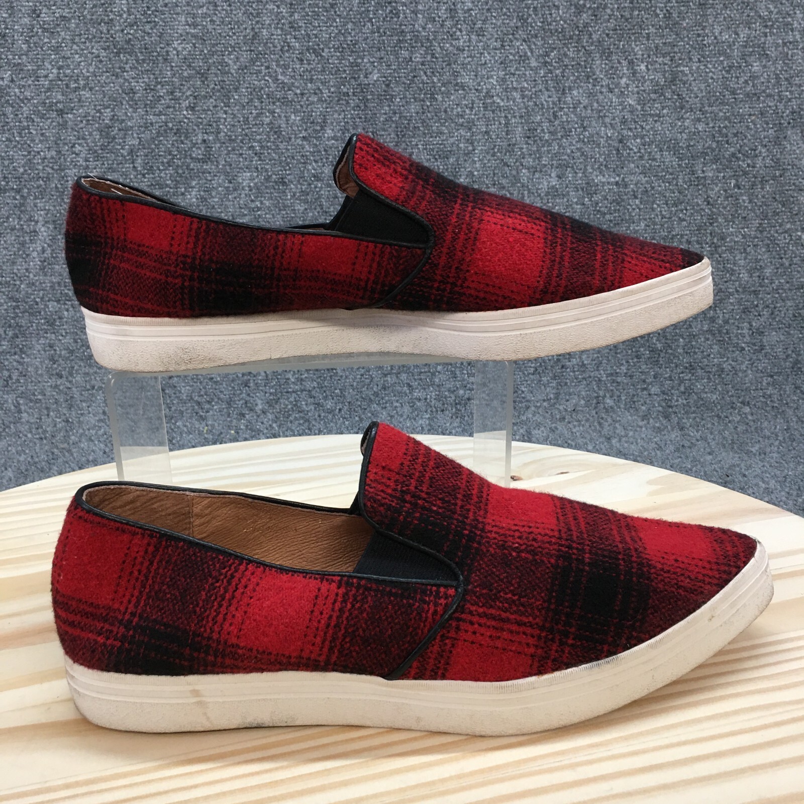 All Black Shoes Womens 41 Slip On Sneakers Comfort Red And Black Fabric Slip On