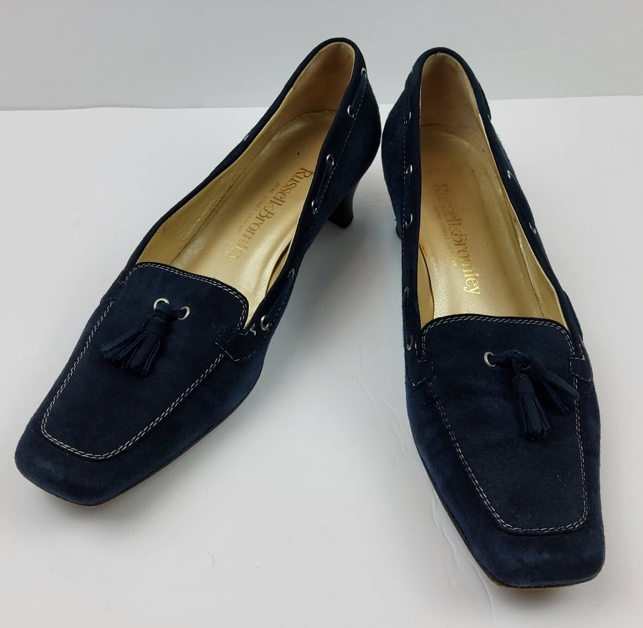 Russell & Bromley Women’s Tassel Square Toe Suede Heels Navy Size 38