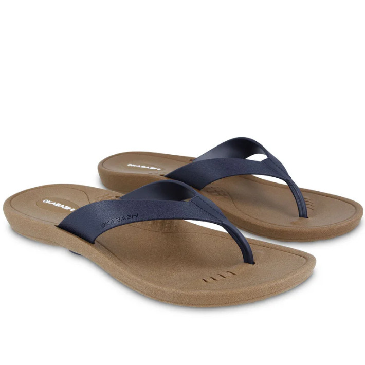 NEW Okabashi Breeze Women’s Flip Flops Toffee Navy Comfort Arch Support Sandals
