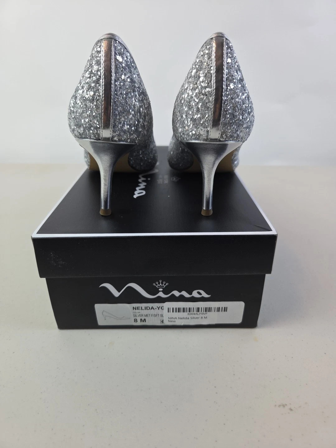 Nina Nelida Womens Evening Pum, Silver Met Size 8M