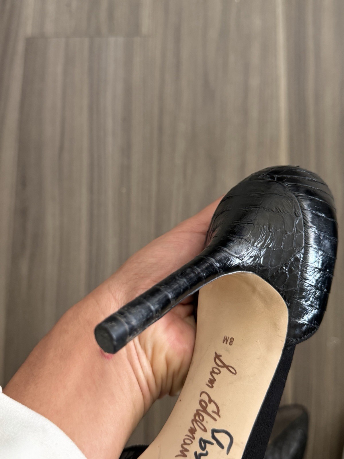 Sam Edelman Black Leather Python Embossed Pointed Toe Stiletto Pumps 8