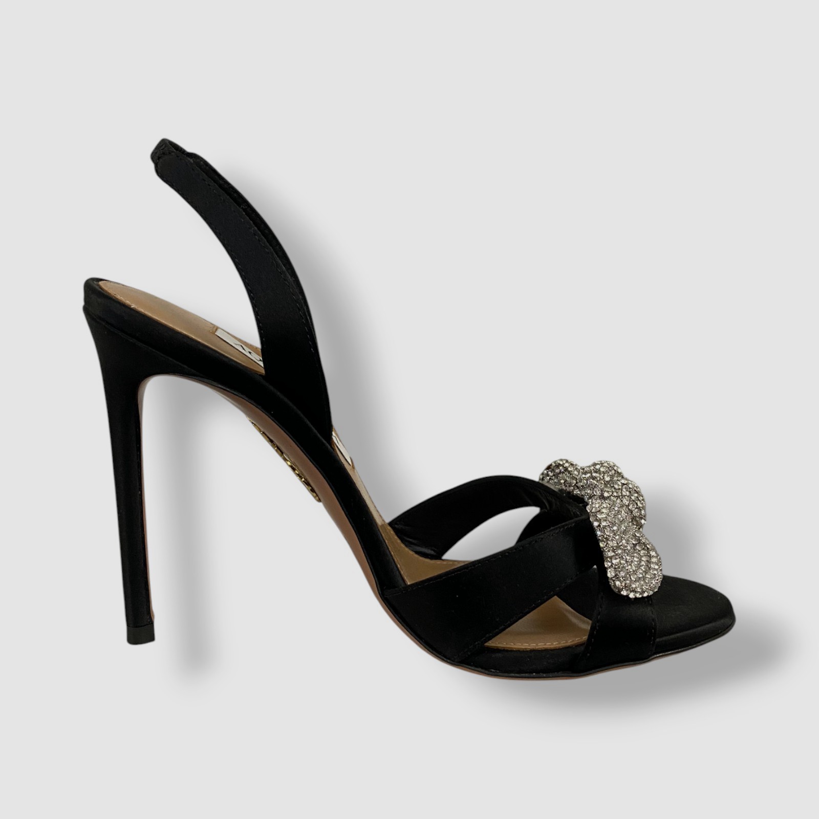 Aquazzura Womens Black Bow Tie Crystal-Embellished Sandal Left Shoe Only 36