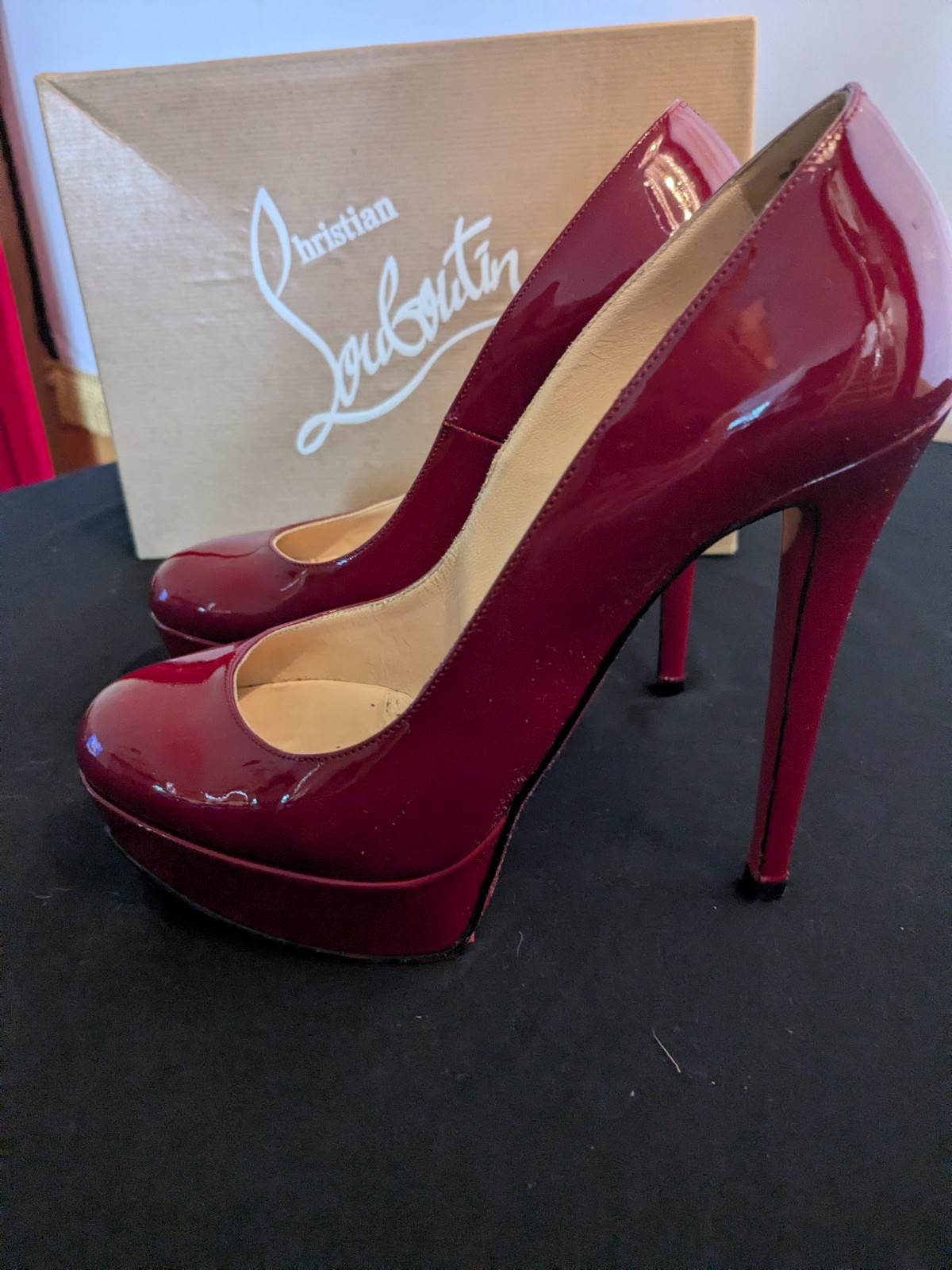Red Patent Leather Christian Loubotin Bianca Pumps Sz 37 1/2