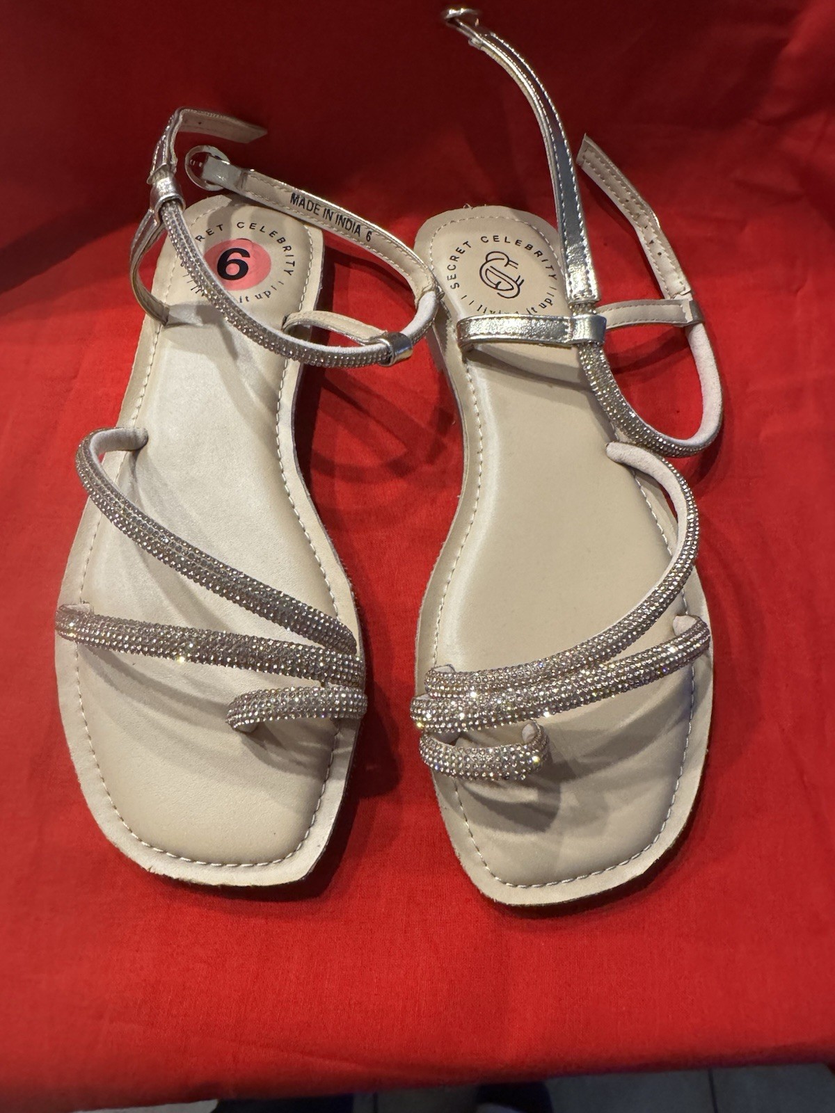 Secret Celebrity Sexy Rose Gold Bling Strappy Sandals Flats Shoes Sz 6