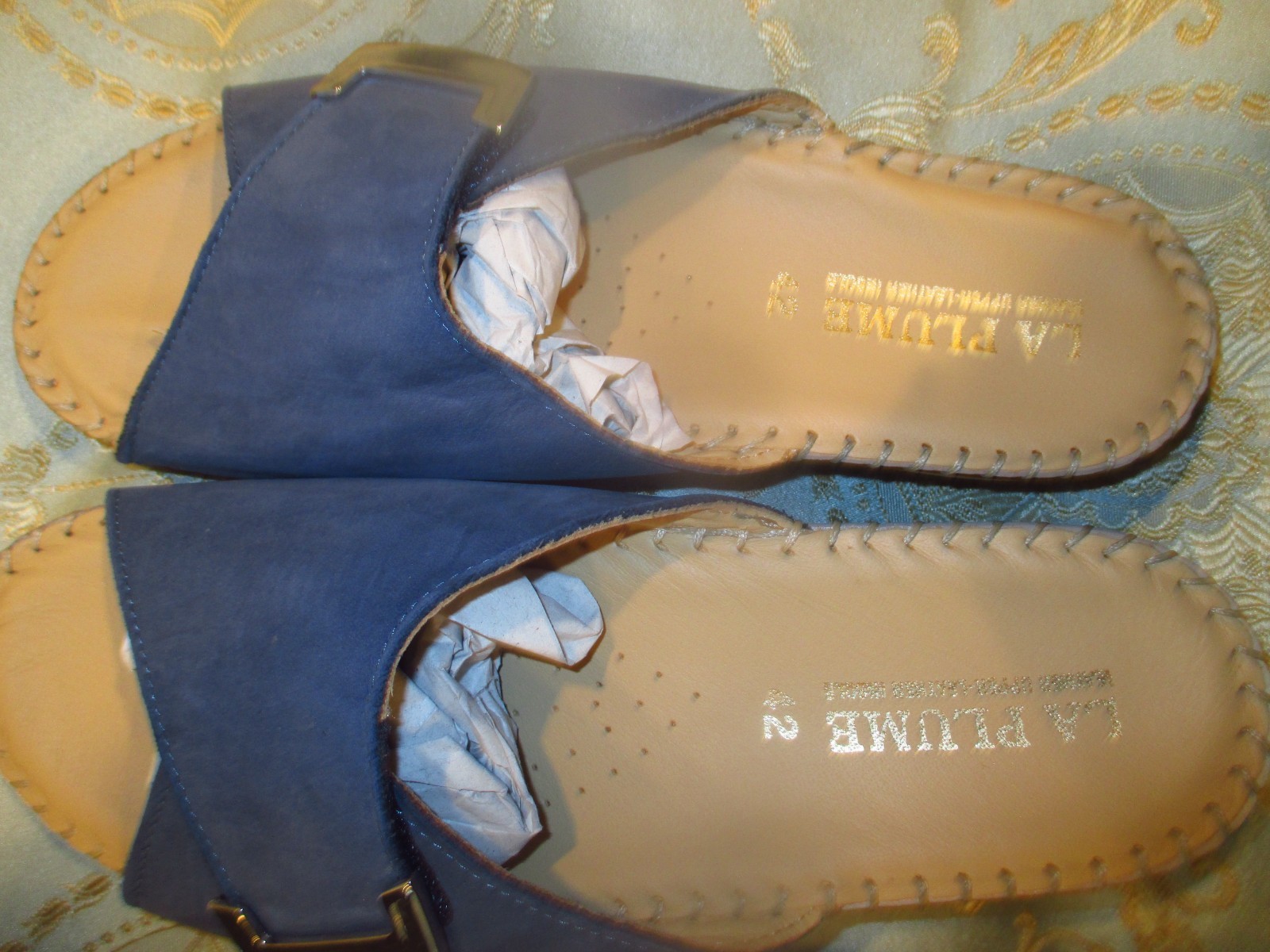 La Plume Agua Italian Made Leather Sandals denim nubuk size 42-US 11-11.5