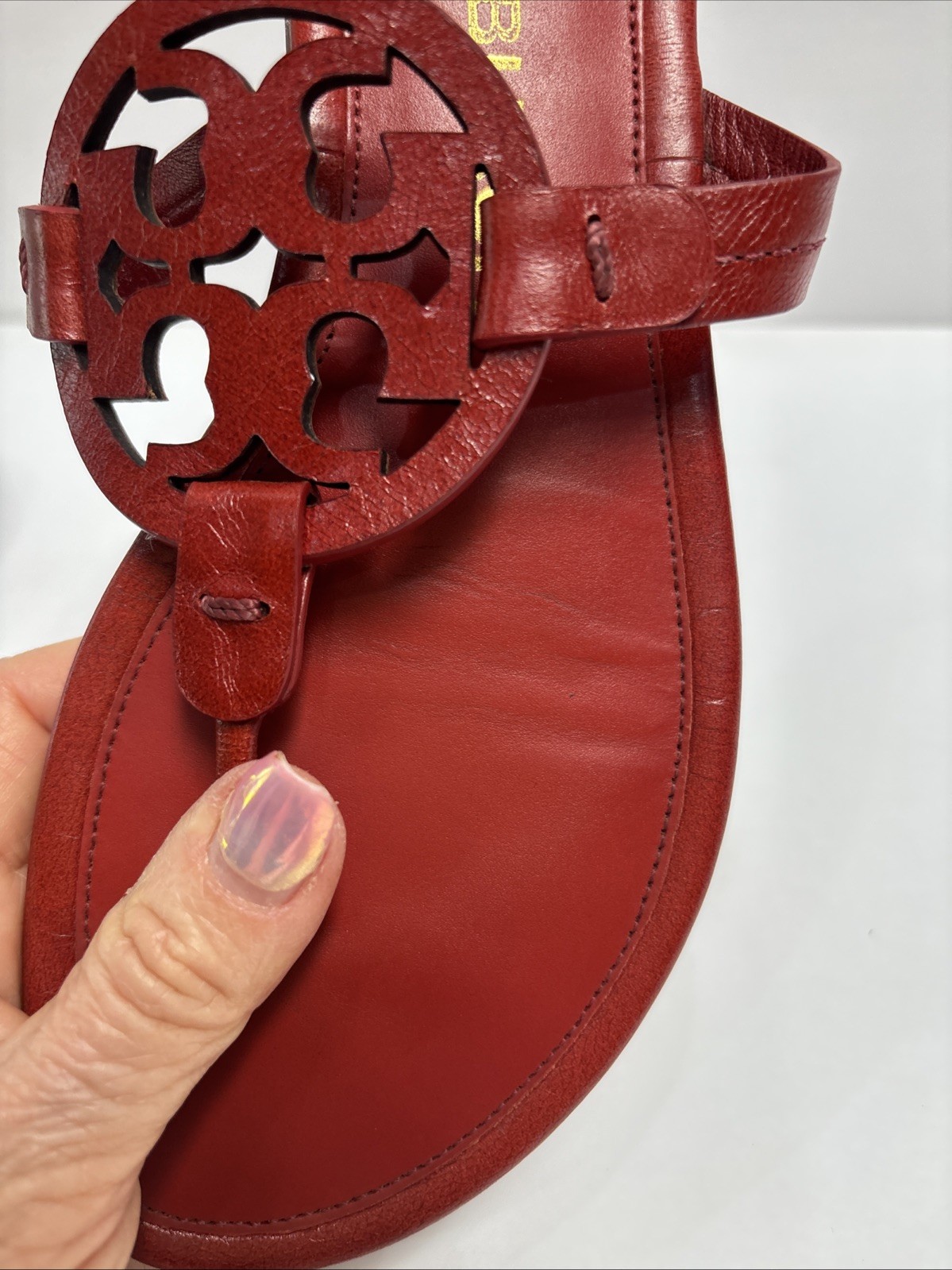 Tory Burch Miller Maroon Smooth Leather Sandals 6 M See Pics Read Description
