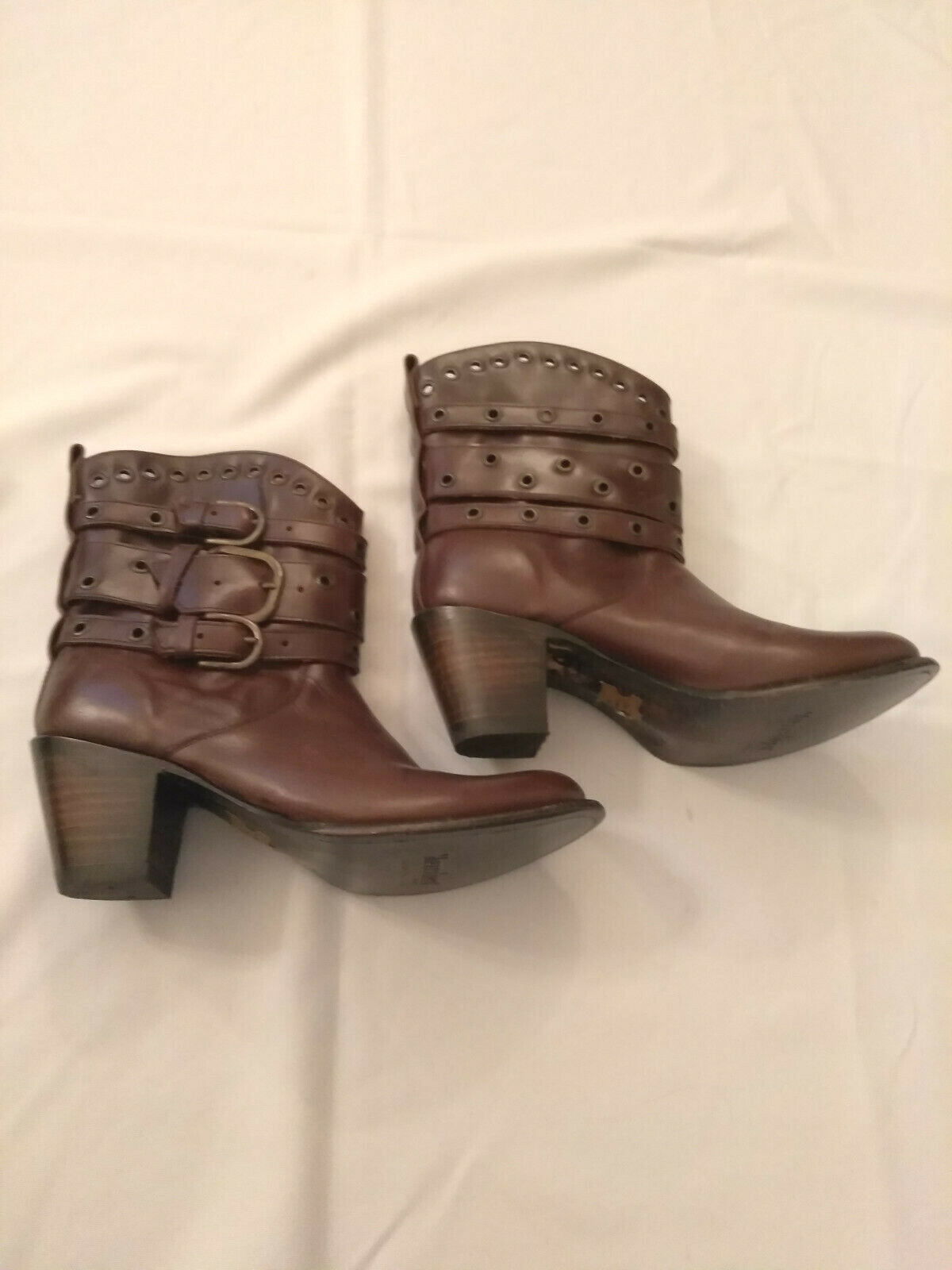 Mezcalero Cowboy Brown Leather Buckle Women’s Ankle Boots sz 8 (US) EE Wide Mex.