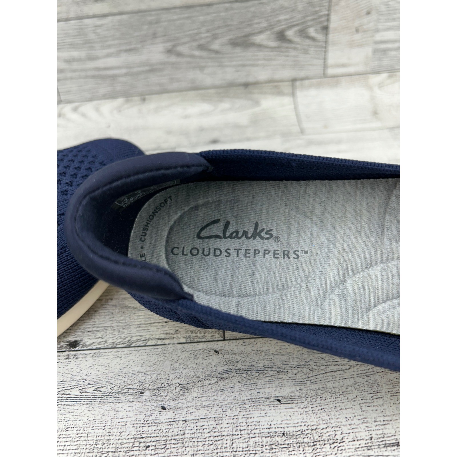 Clarks Cloudsteppers Carly Star Navy Blue Knit Slip On Loafer Flats Women US 6