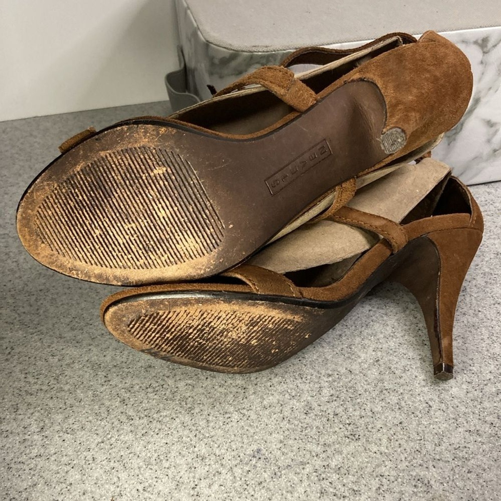 Size 8 Steven‎ by Steve Madden brown suede fringe 4” heels Box 6