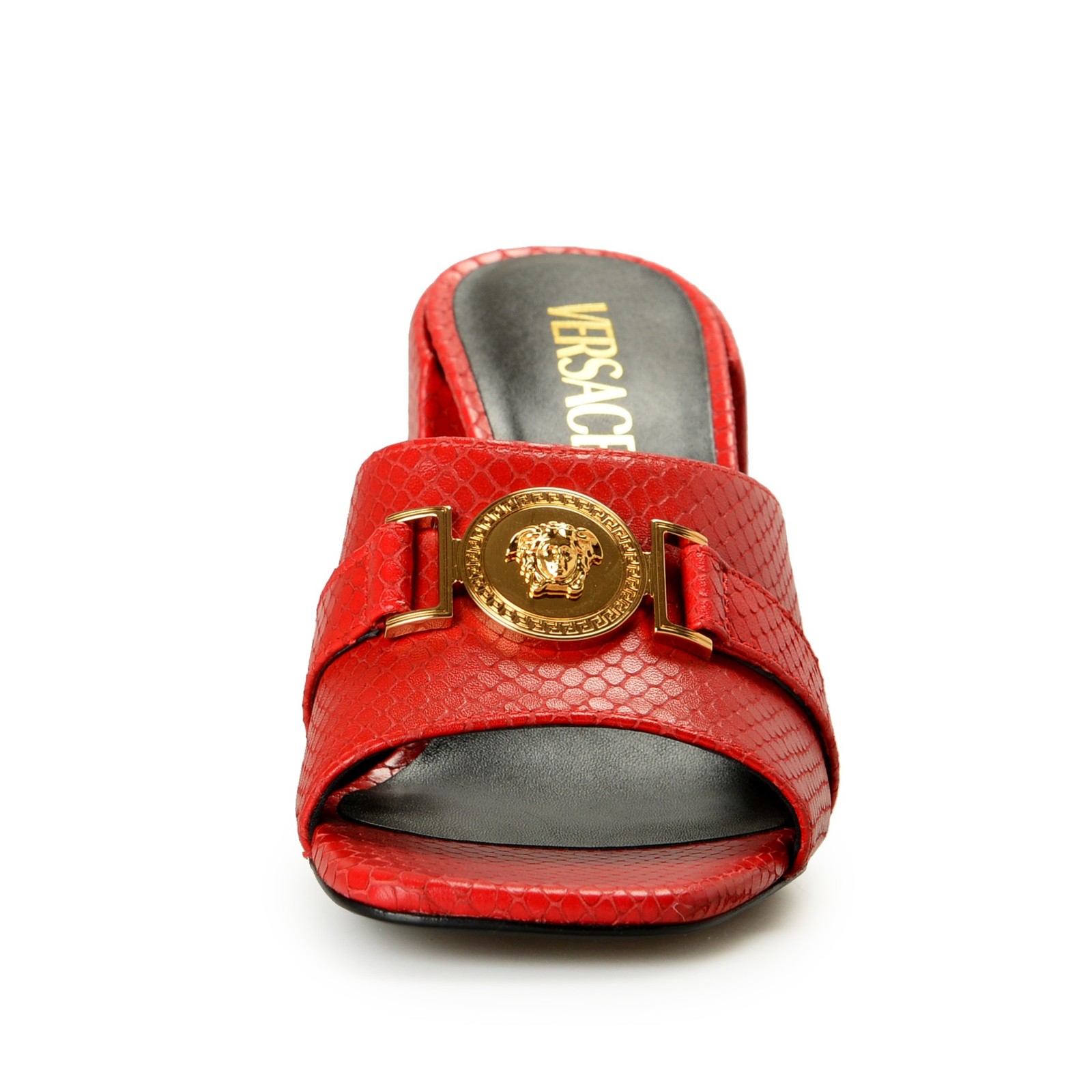 Versace Women’s Red 100% Leather Gold Medusa Mules Sandals Shoes US 6 IT 36