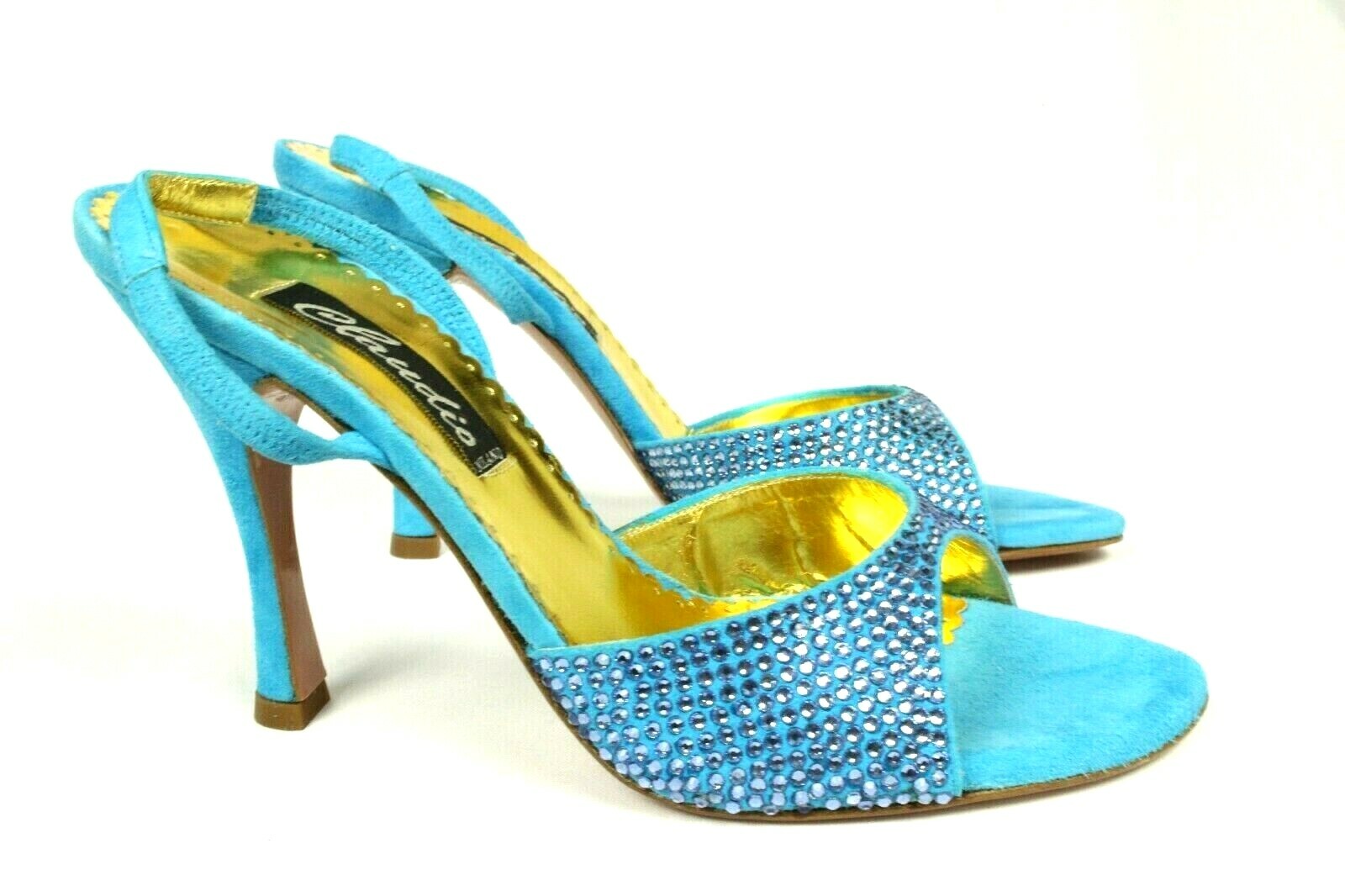Claudio Milano Italy Women’s Blue Swarovski Crystal Suede Shoes Retail $420