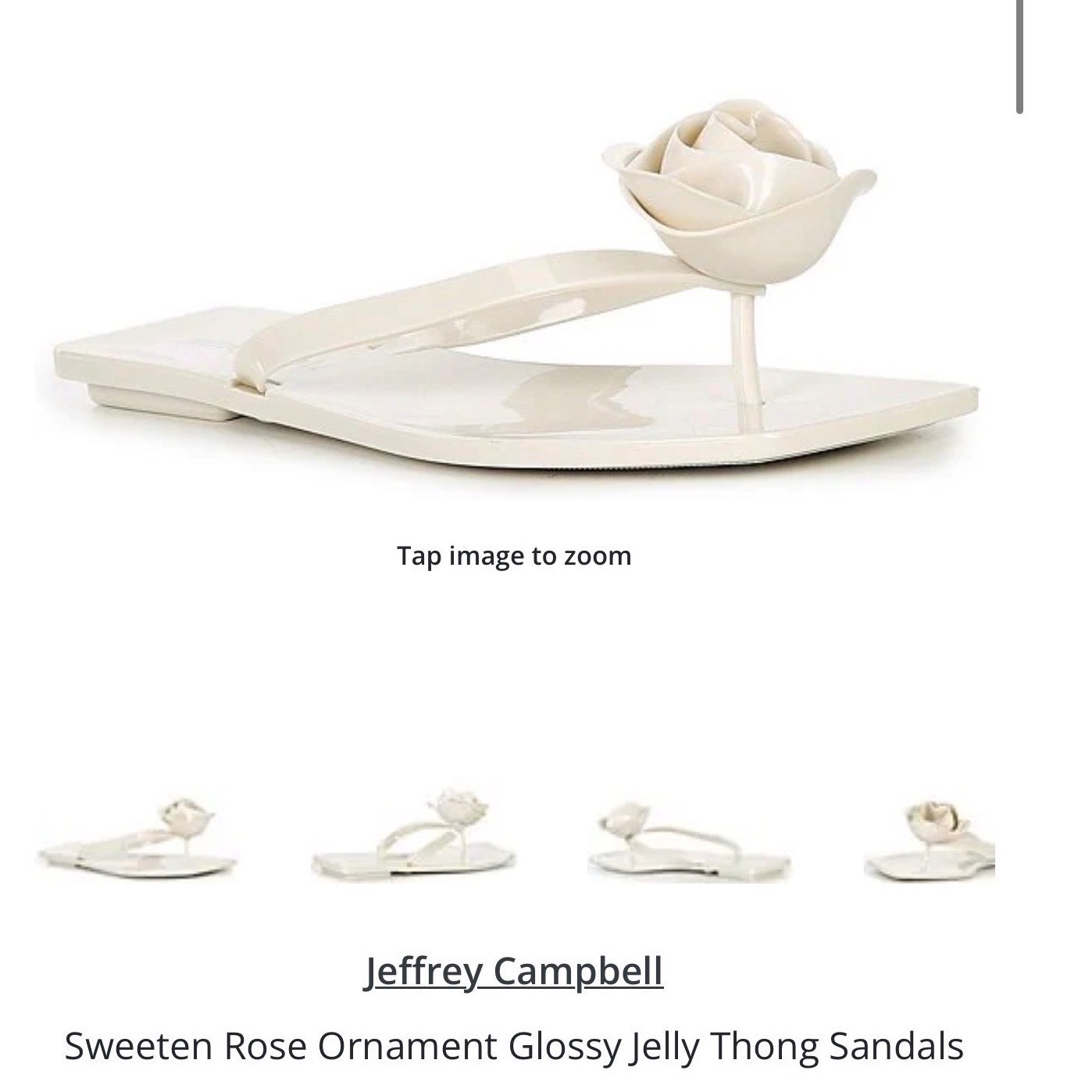 Jeffrey Campbell Sweeten Rose Ornament Glossy Jelly Thong Sandals Cream 8/39