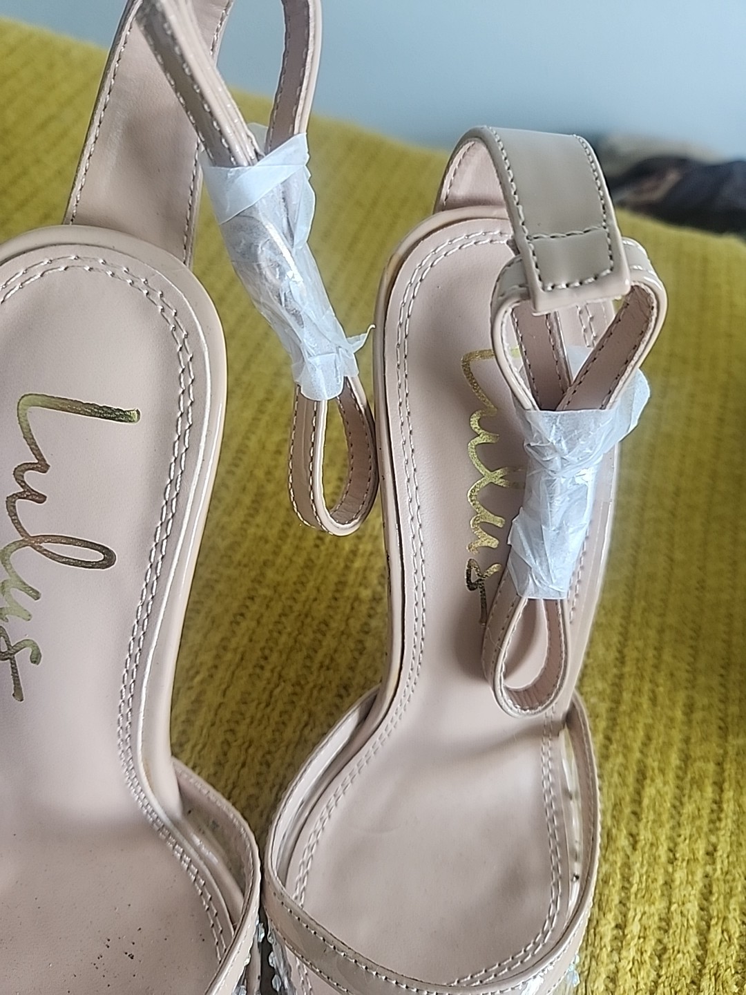 NEW Lulus Ladies Nude Rhinestone High Heels Shoes Ankle Wrap Wedding Party Sz 6