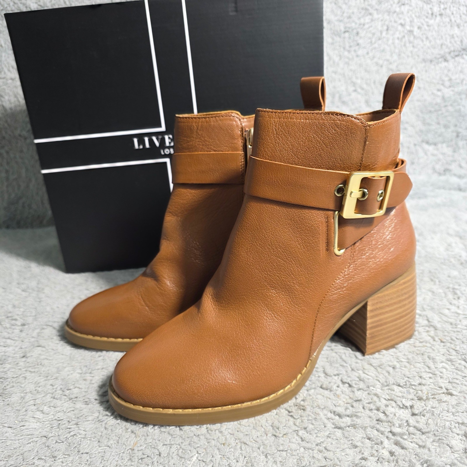 Liverpool Los Angeles Encino Pecan Leather Buckle Ankle Boots Women 8.5M NEW