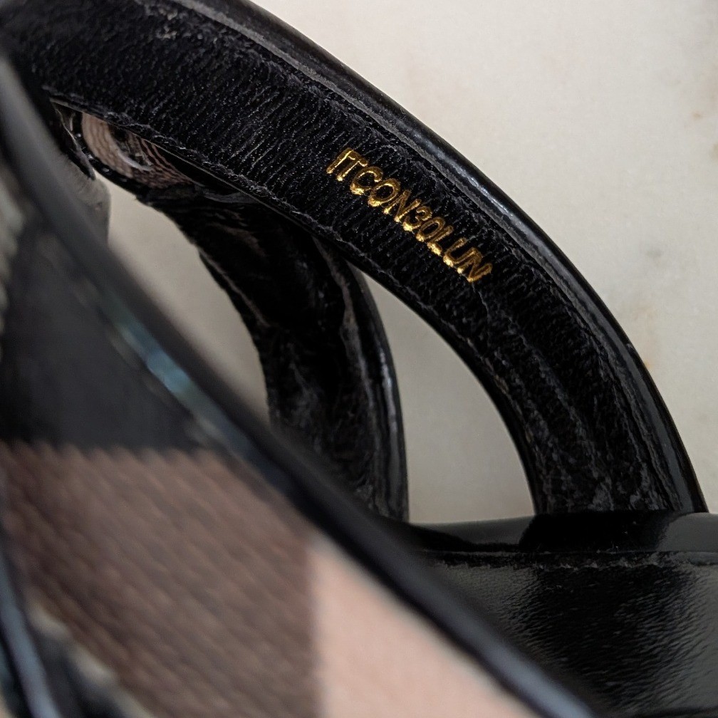 Burberry Nova Check Espadrille Wedge Sandals Black Patent Leather IT 37 3460643