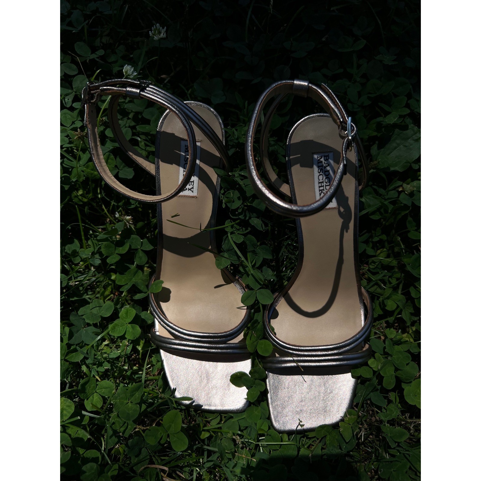 BADGLEY MISCHA Belen Heeled Light Bronze Metalic Leather Sandal Sz 10 NWOT