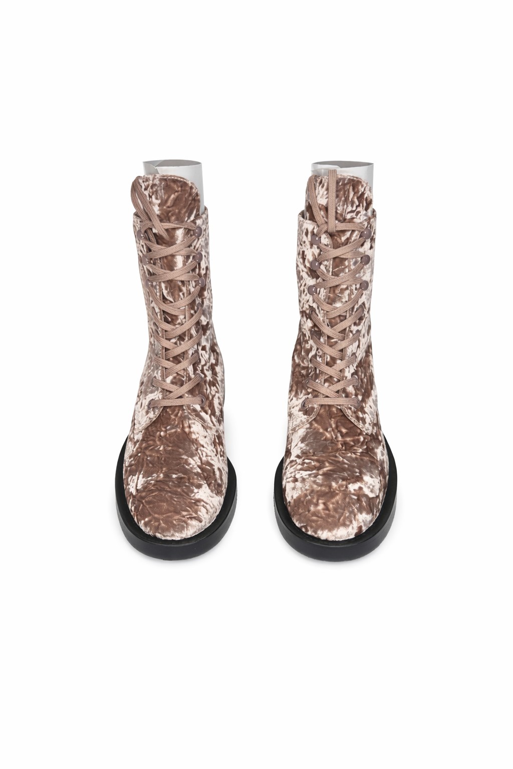 Stuart Weitzman Sondra Sleek Bootie 37 6.5 Cappuccino Velvet Lace Up Ankle Boots