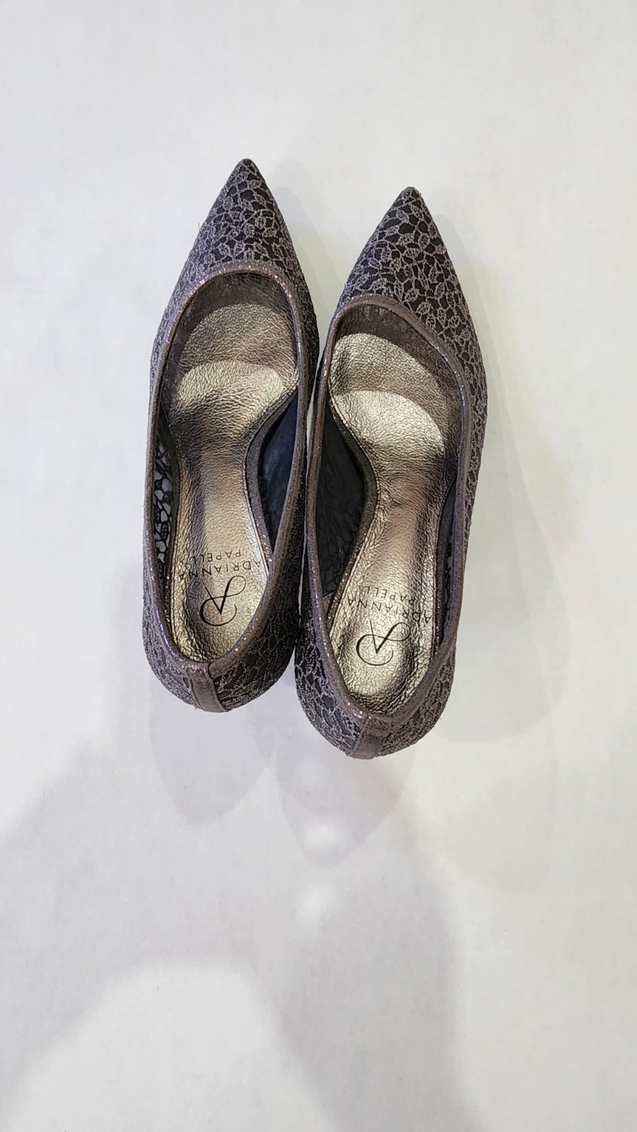 Adrianna Papell Women’s Gray Leather Lace Glitter Pointed Toe Pumps Size 8