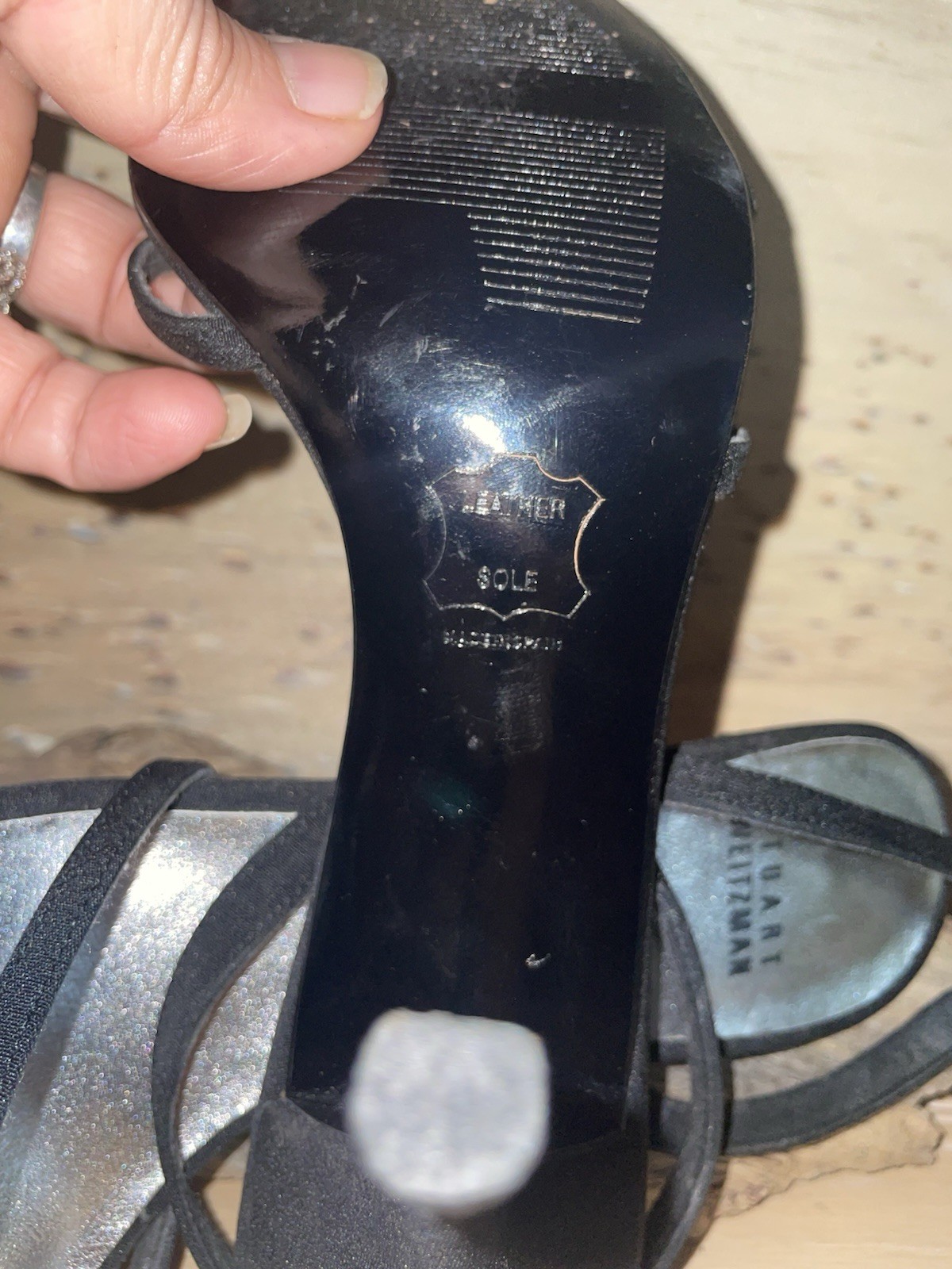 Stuart Weitzman Women’s Black Leather Slingback Square Toe Rhinestone Bow 7.5