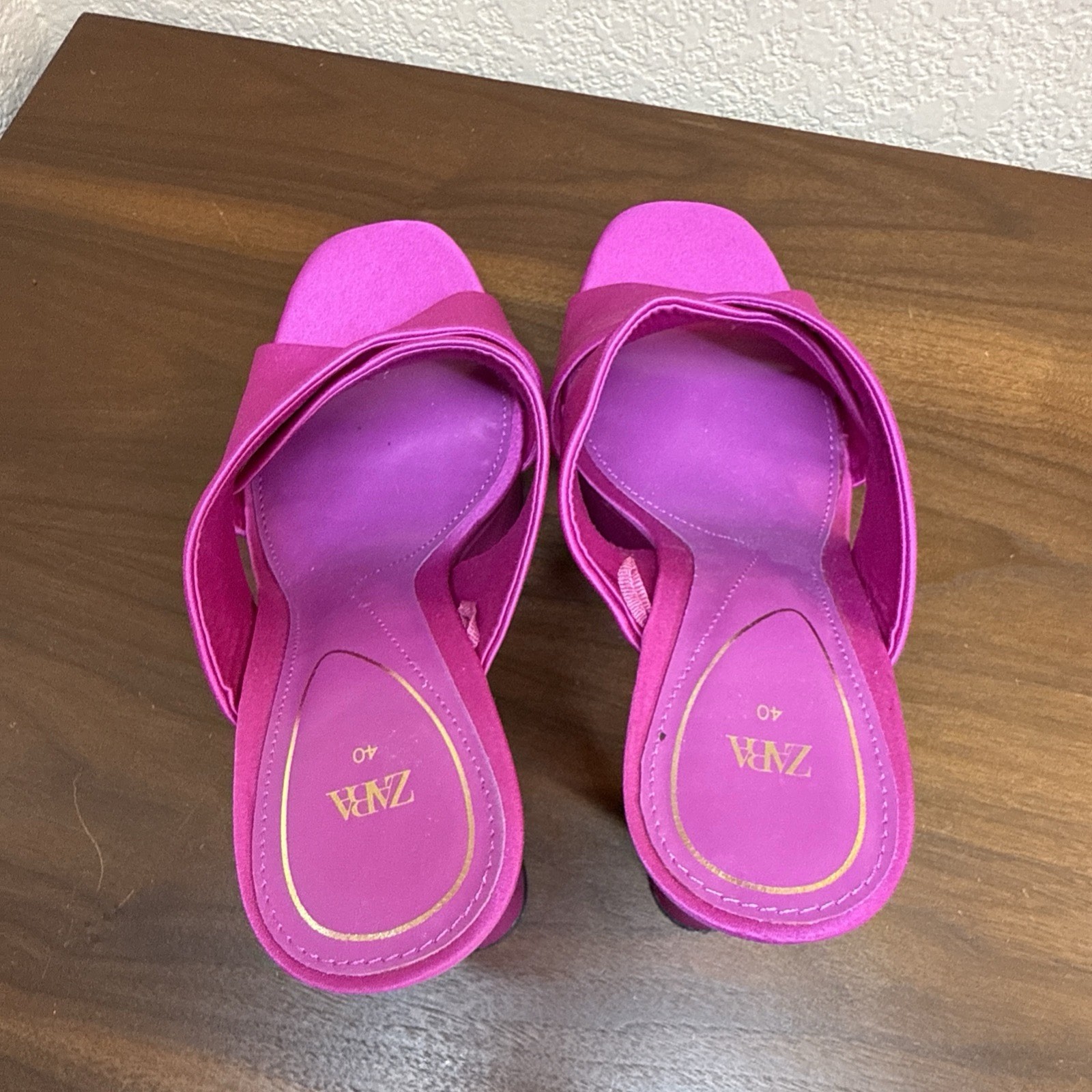 Zara Chunky Effect Platform Heels Sandals Fuchsia Pink Satin Size 40 Eu 10 US