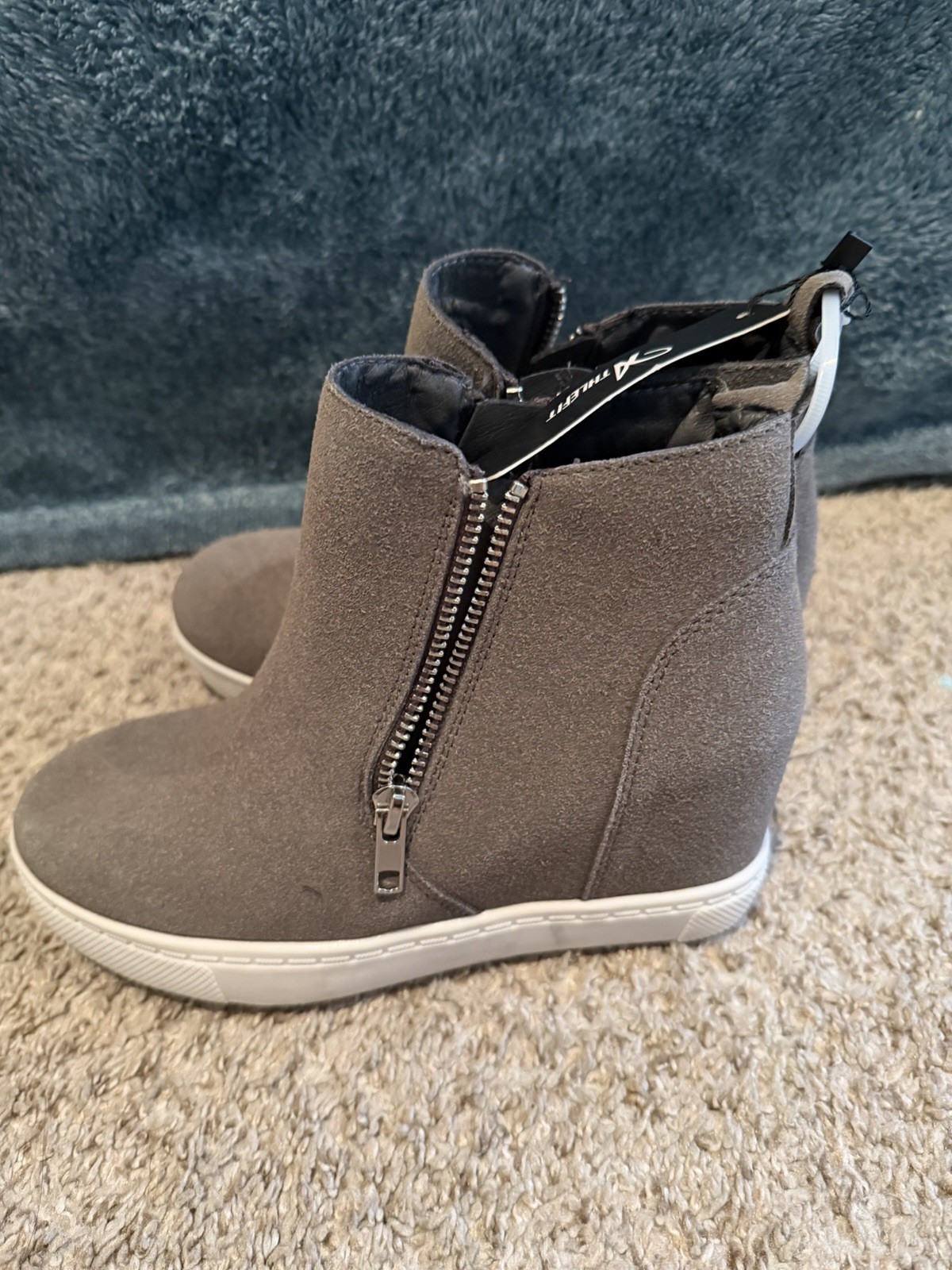 Athlefit Gray Wedge Bootie Sneakers Hidden Heel Platform Zip-Up Ankle Boots