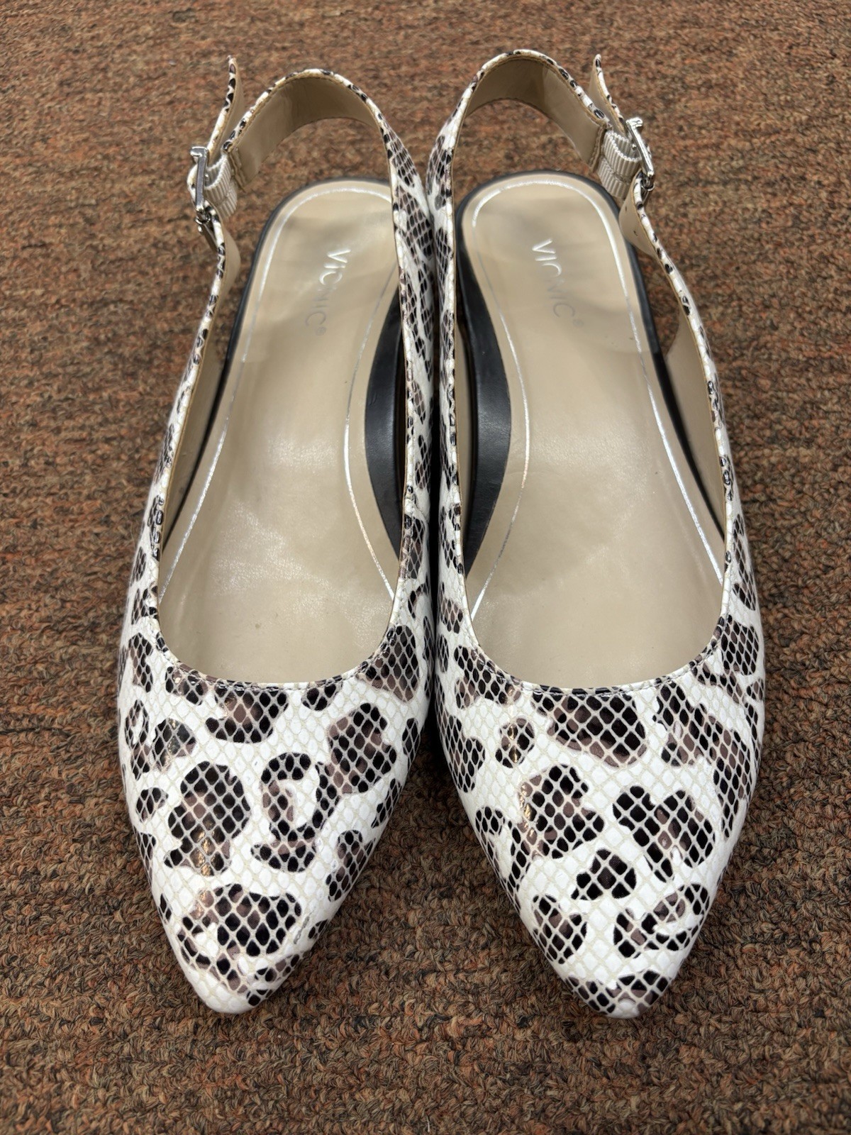 Vionic Jade Leopard Snake Print Slingback Pointed Toe Flats Shoes Womens 8
