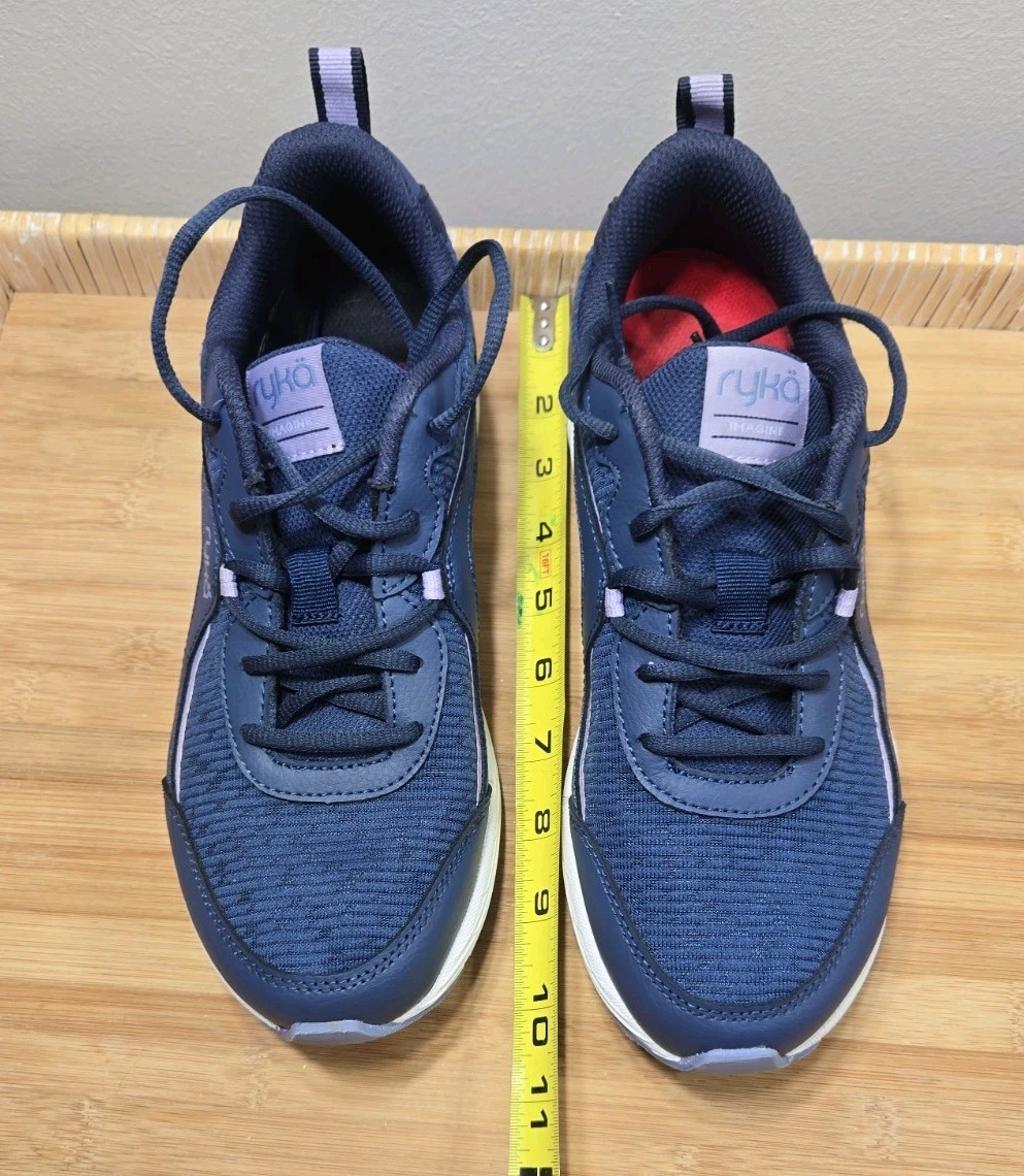 Ryka Womans 7.5 Imagine Mesh Walking Sneakers Navy Blue W/ Lavender Accents