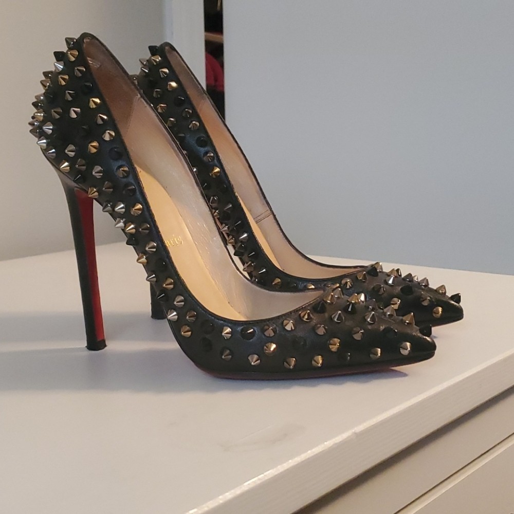 Christian Louboutin Pigalle Spikes 120 Black Gold Pumps EU 36.5 US 6.5