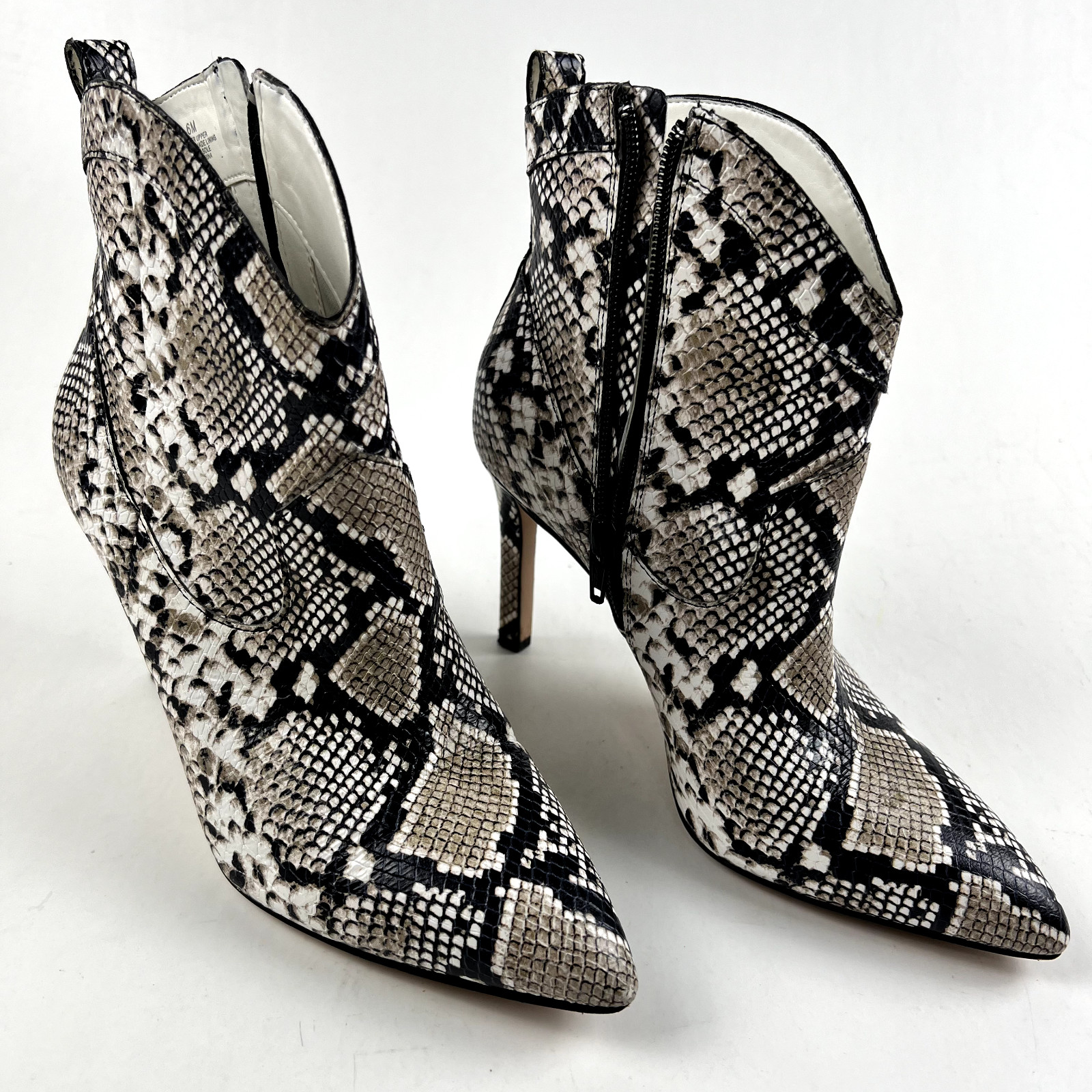 Giannie Bini Snake Print 3.25 In Stiletto Ankle Boots Zipper Brown & White 6M