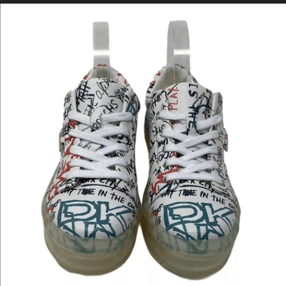 DKNY Womens 9.5 Graffiti Platform Sneakers Colorful Streetwear Lace Up Shoes