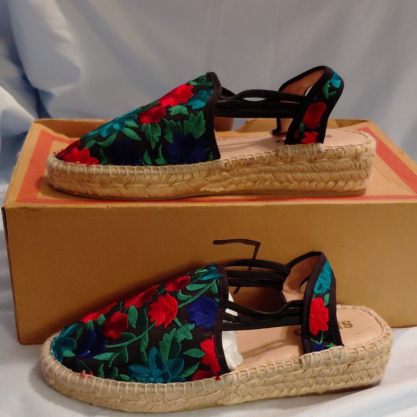 Sesto Meucci Canvas Espadrille Slingback Sandals Women’s US 7 Floral Embroidered